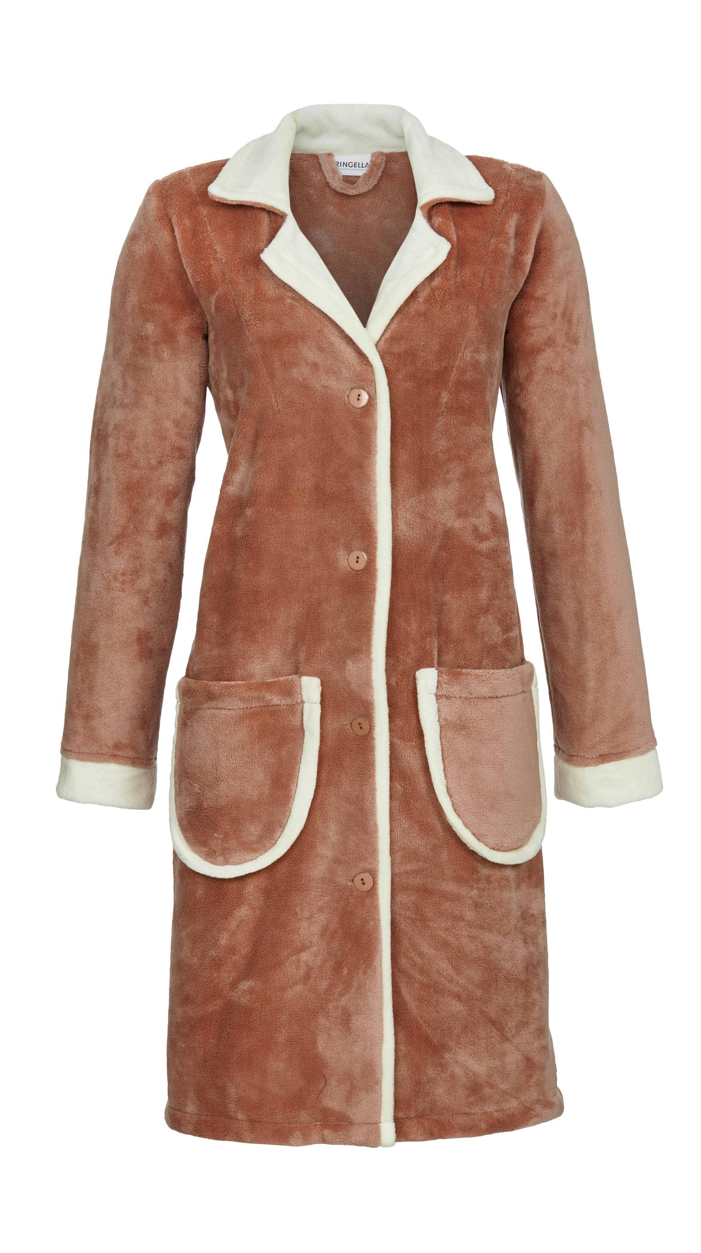 Ringella Damenbademantel, durchgeknöpfter Flauschmantel mit Kragen, Knopfleiste, pflegeleicht