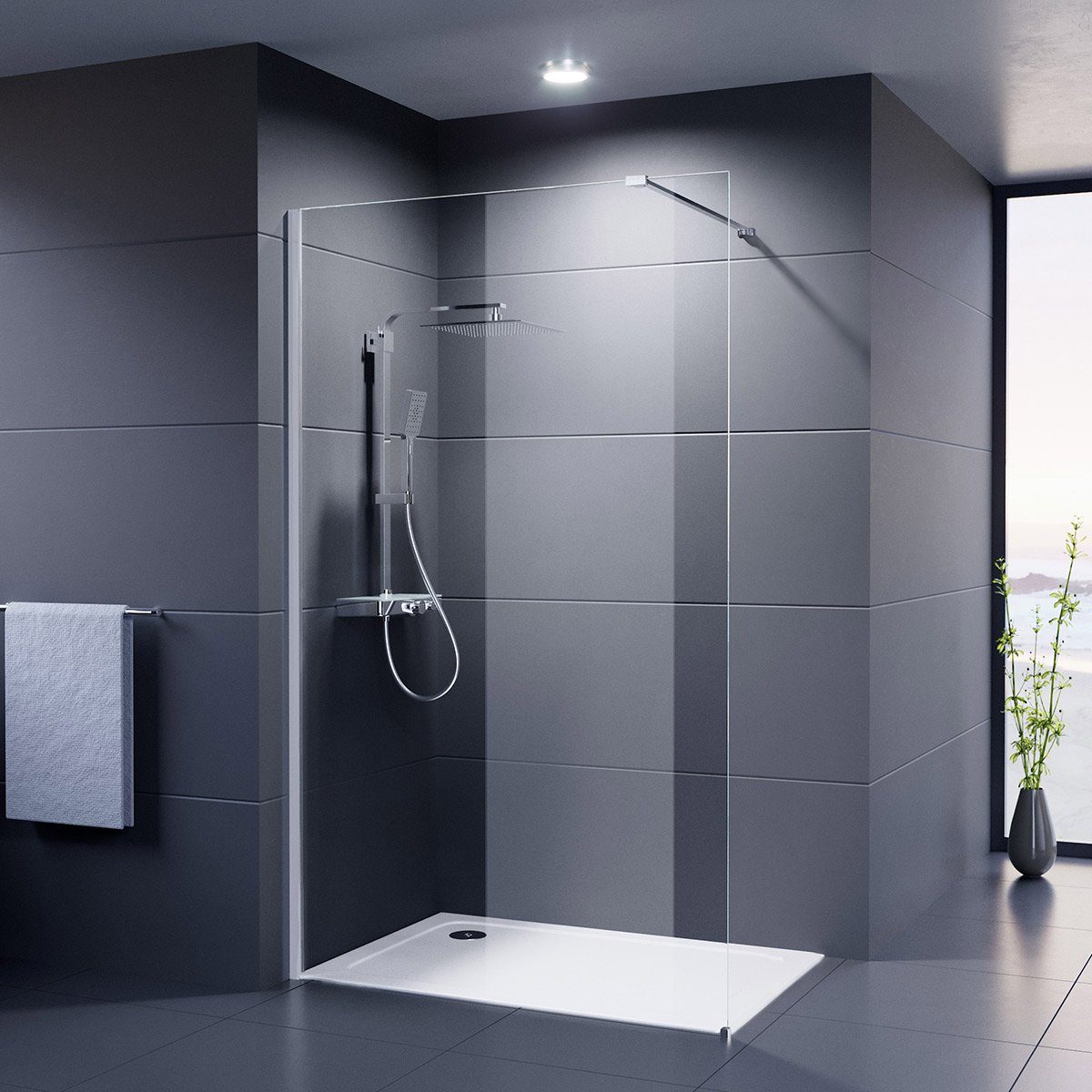 Duschmeister Walk-in-Dusche Walk In Palladium Neo 8 mm Duschwand 120x200 cm Nano-Clean