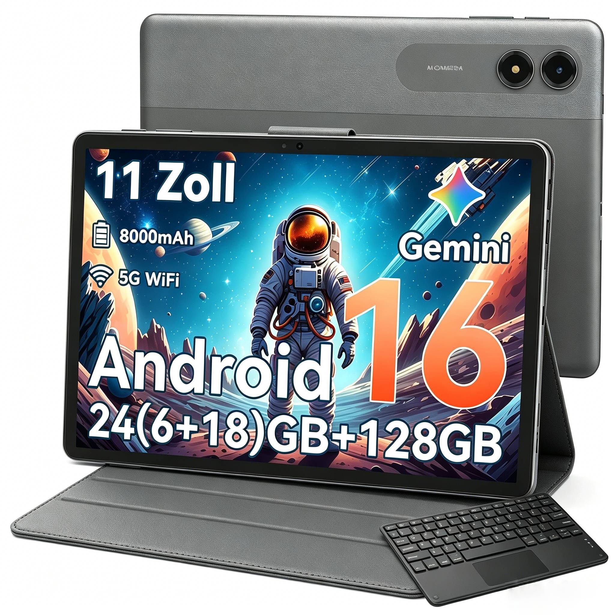 KINGRID 11 Zoll Android 16 128 GB 5G WiFi tablet mit Stift/Hülle/Tastatur Tablet (11", 128 GB, Android16, Android 16, Gemini Al Magic, 8000 mAh, 5G WiFi)