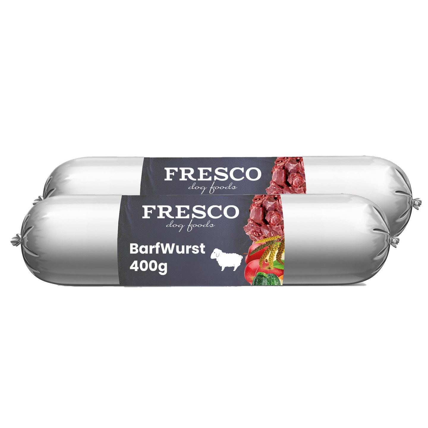 Fresco Dog BARF Hundewurst schnittfest Lamm I 2 x 400g, Nassfutter für: Hunde, 91% Frischfleisch, getreidefrei & vitaminreich
