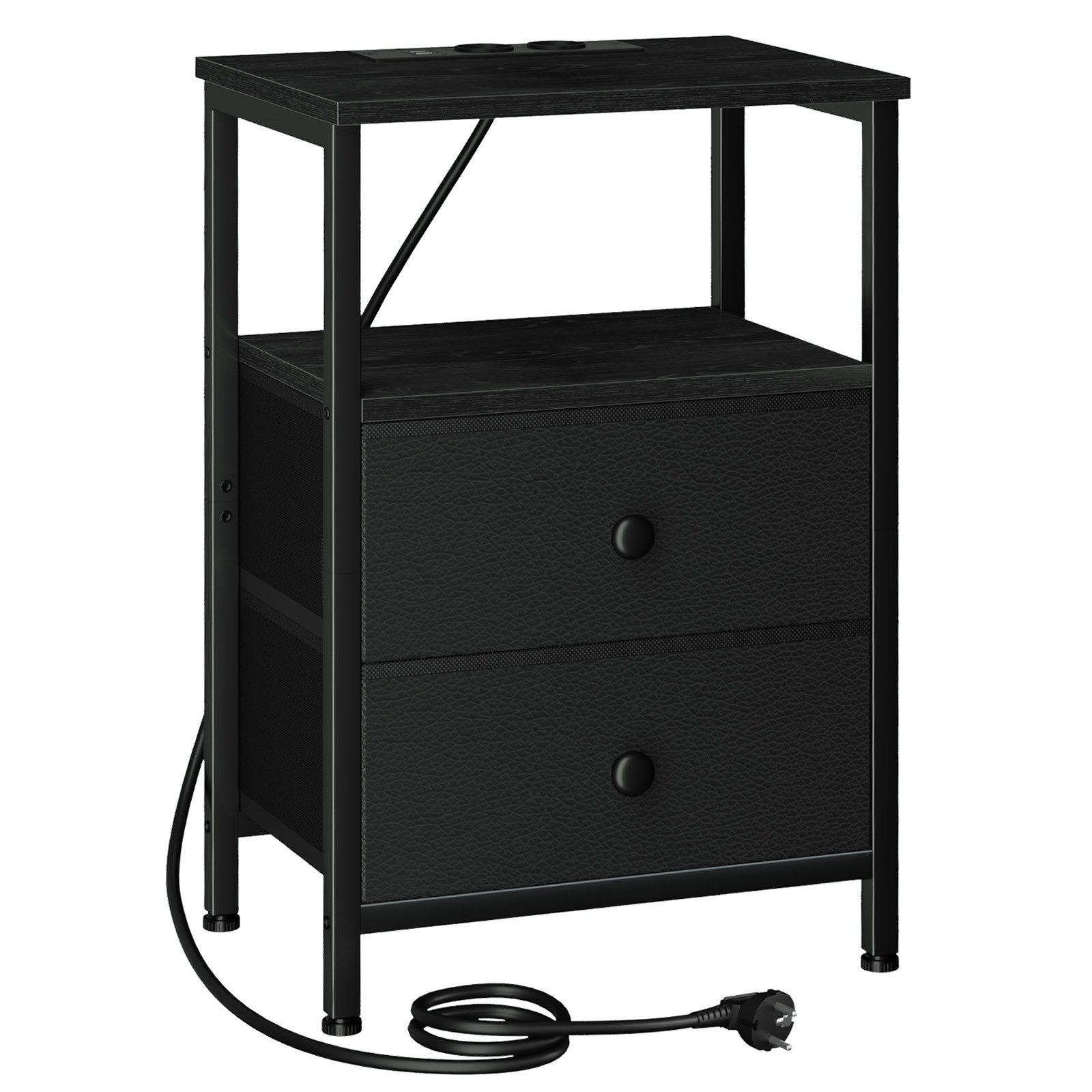AMHANCIBLE Nachttisch mit Ladefunktion und zwei Schubladen, 2 USB-Anschlüsse, 40 x 30 x 60cm (1-St), ideal für Schlaf- und Wohnzimmer – Bild 4 von 5