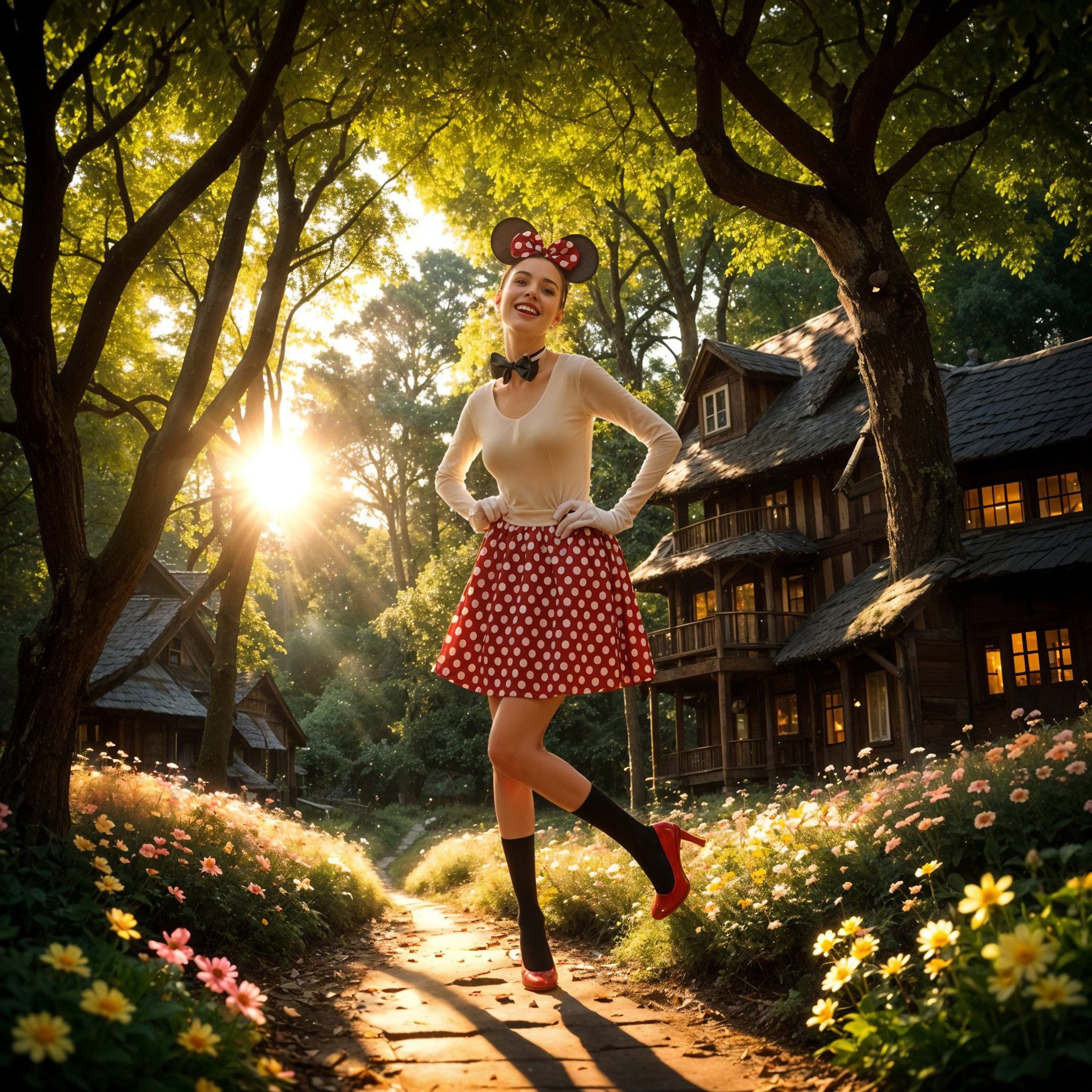 dressforfun Kostüm Damenkostüm, Kleid mit roten Punkten und passenden Accessoires.