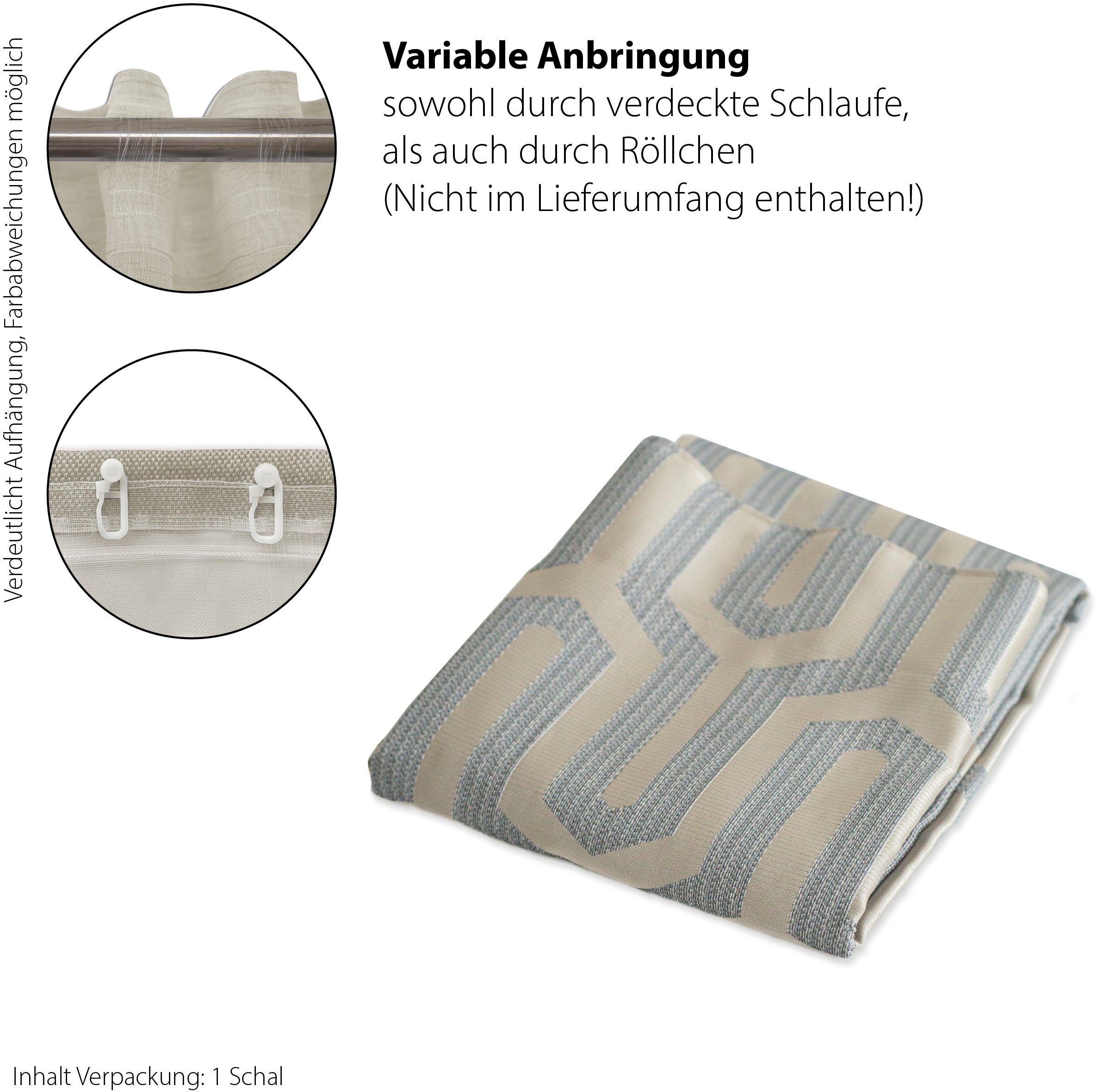 Vorhang Tiaro, verdeckte blickdicht, silberfarben/beige geometrisch, Wohnzimmer, St), Schlafzimmer (1 Schlaufen Jacquard, HOMING, blickdicht