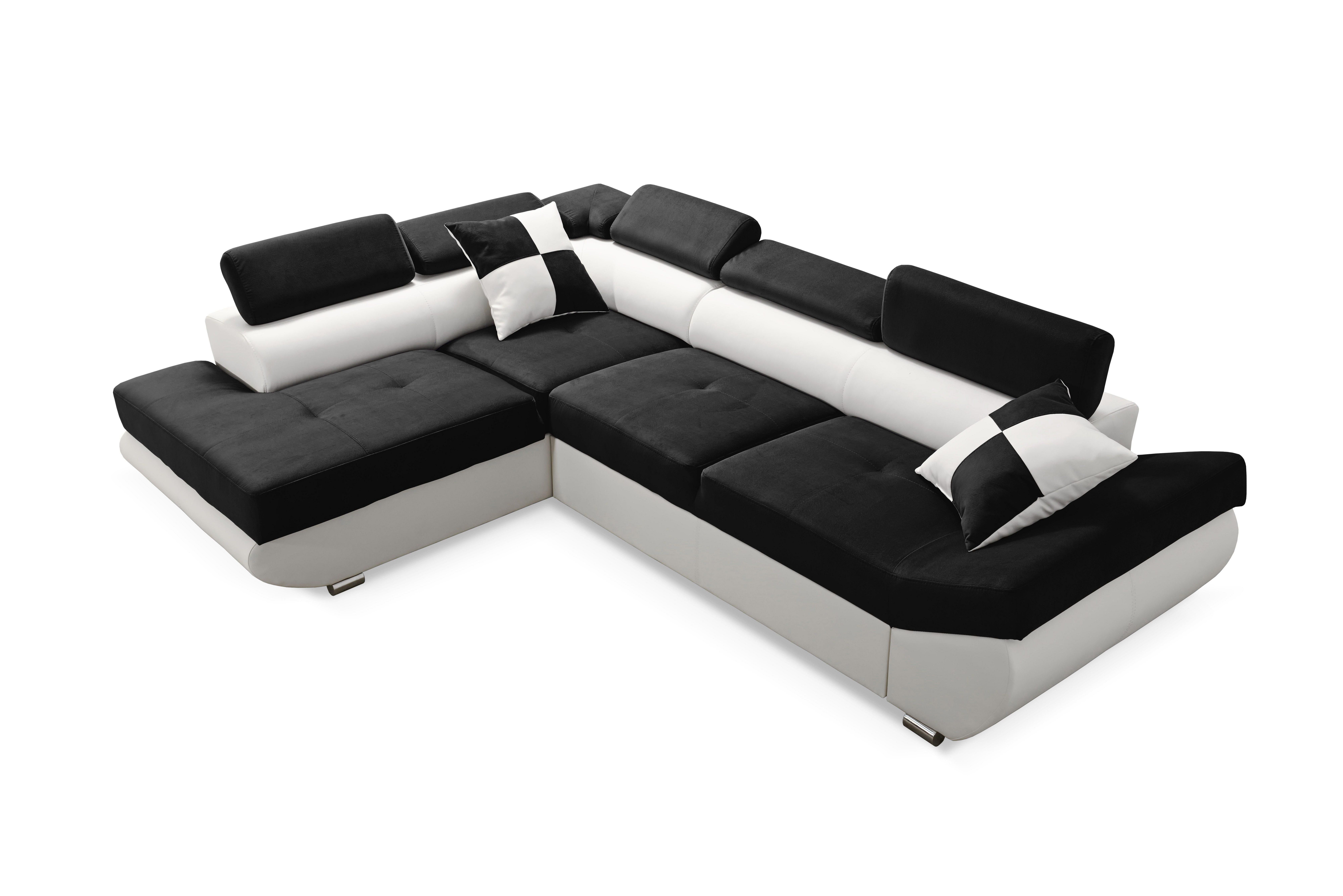 robin Ecksofa Saturn Sofa L-Form mit Schlaffunktion inkl. 2 Kissen BLACK+WHITE