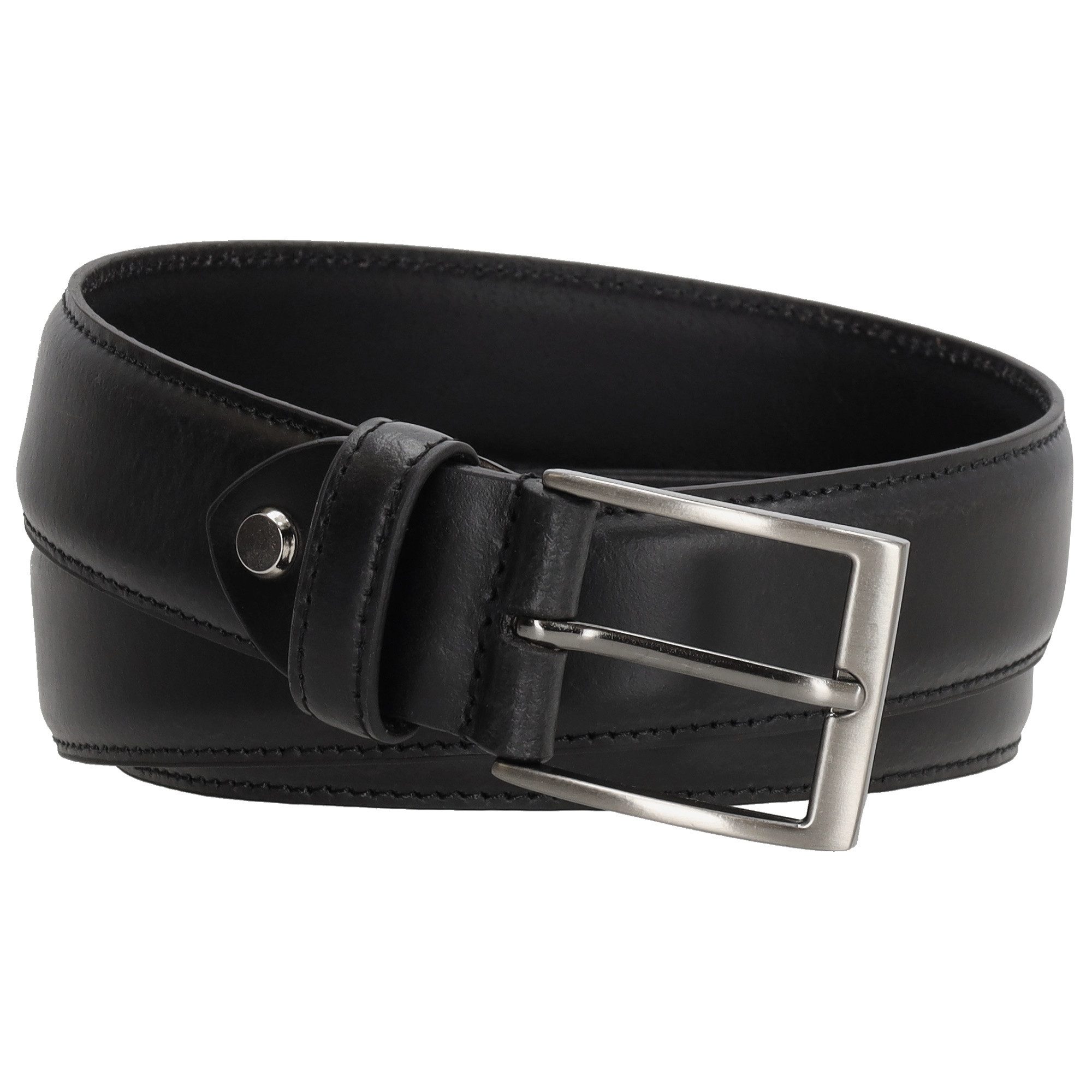 Ledergürtel Herren-, Anzugsgürtel 35mm abgenäht in Schwarz aus Leder