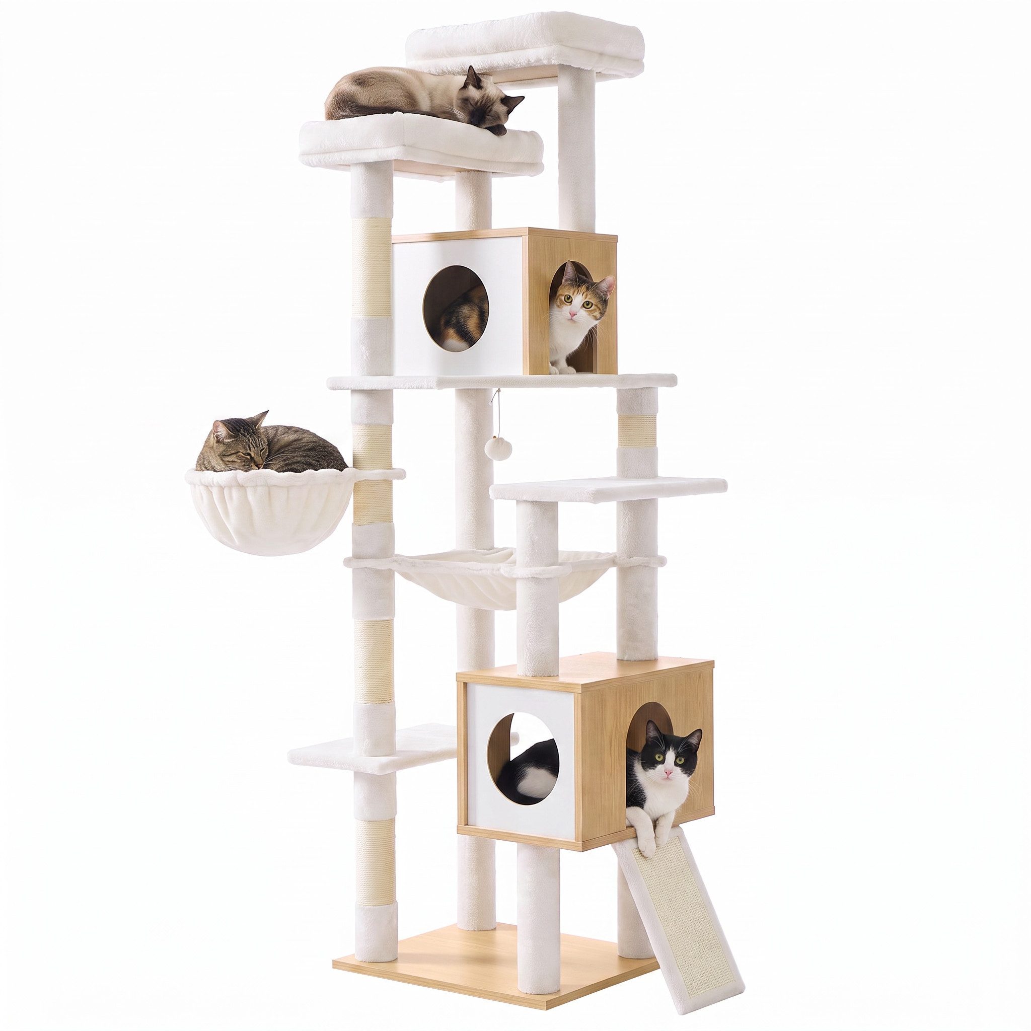 FEANDREA Kratzbaum Großer Kratzbaum Katzenbaum Holzoptik, 8 Ebenen mit 2 Katzenhöhlen für Indoor und Sisalstamm