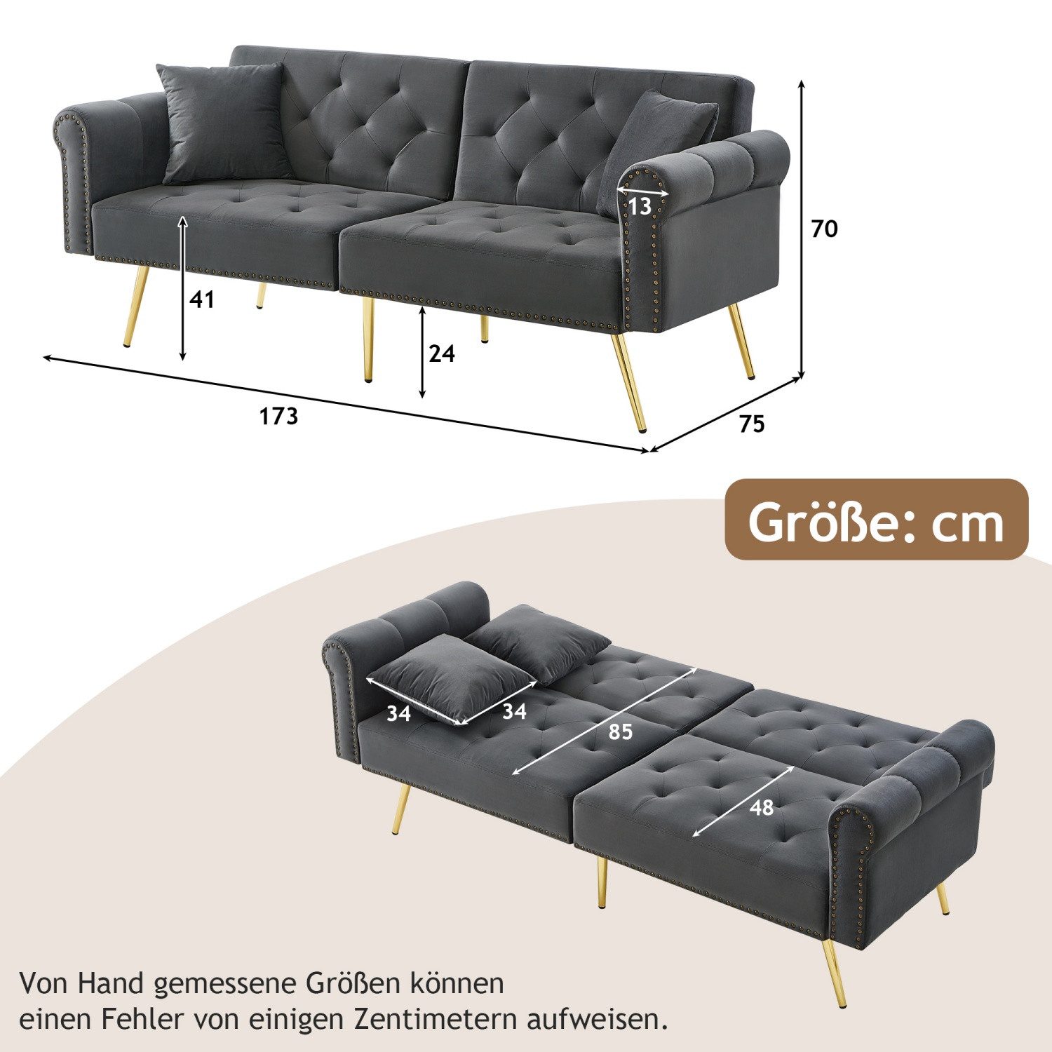 Fanttik 2-Sitzer sofas,chlafsofa mit 3-stufiger Verstellung, Stilvolles Sof günstig online kaufen