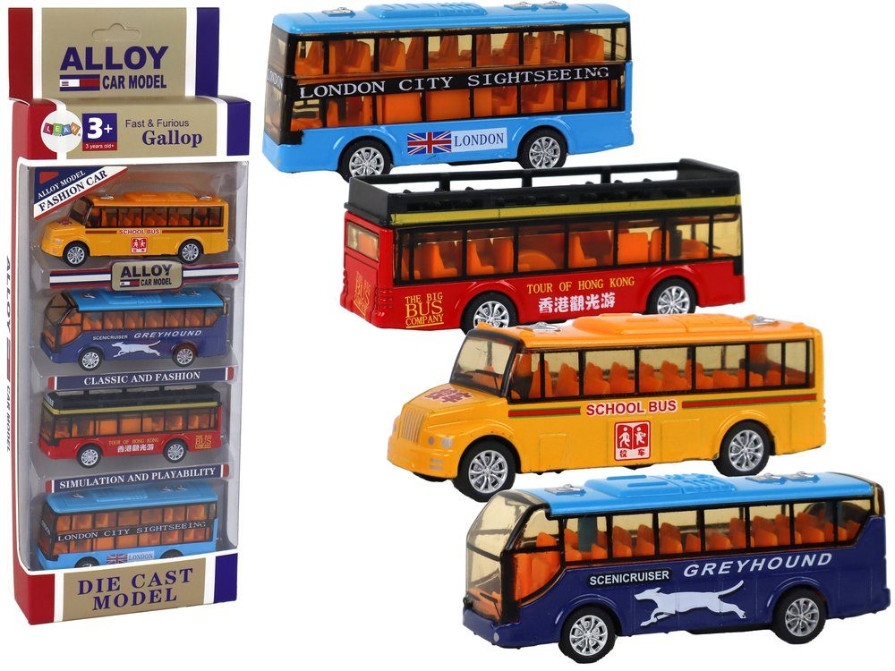 LEAN Toys Spielzeug-Auto Set Busse Reibungsantrieb Spielzeug Bus Kids Spielen Fahrzeug Kinder