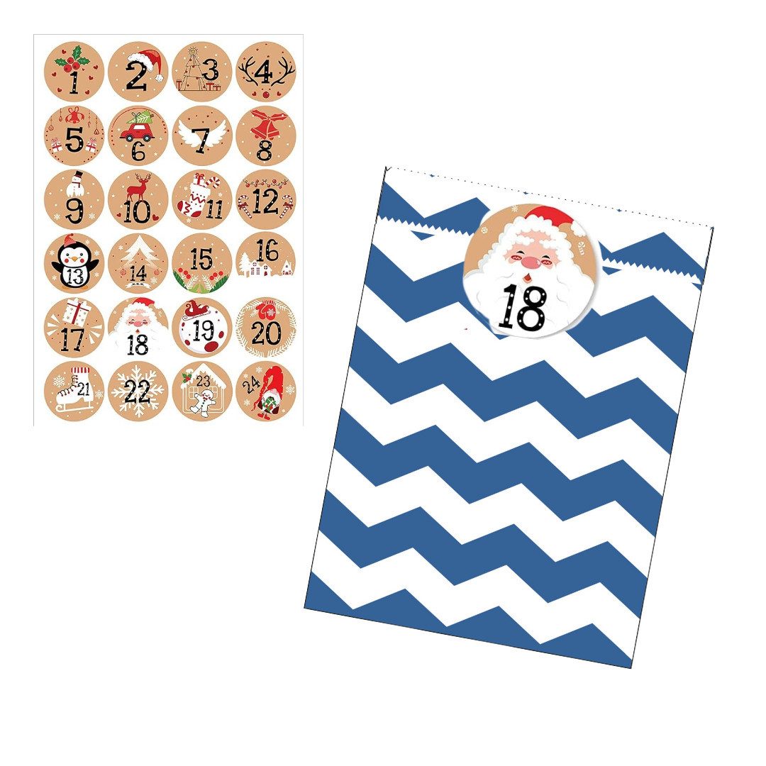DIY-Adventskalender Adventskalender Papiertüten mit Zahlenstickern - verschiedene Farben