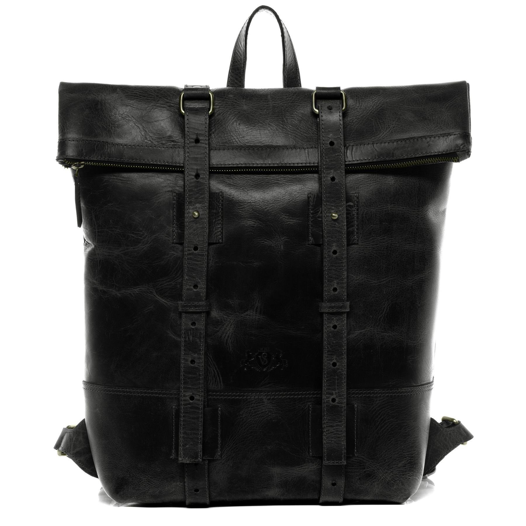 Leder Zoll Vintage-schwarz Cityrucksack CHAZ, Damen Echtleder Herren Rucksack 15,4 VAIN SID Herren schwarz-vintage Backpack &