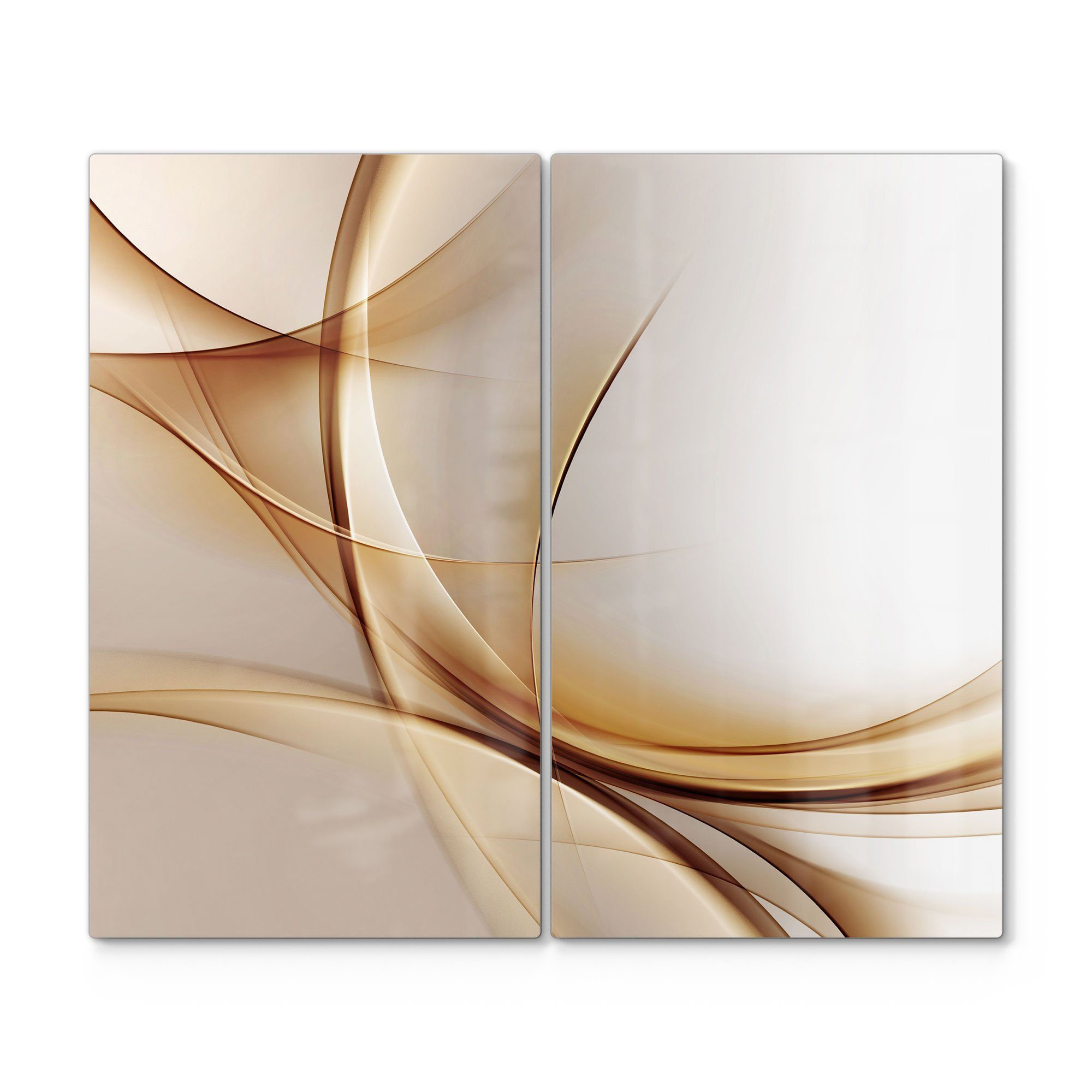 DEQORI Herdblende-/Abdeckplatte 'Elegante Goldene Wellen', Glas, (2 tlg), Glas Herdabdeckplatte Ceranfeld Herd