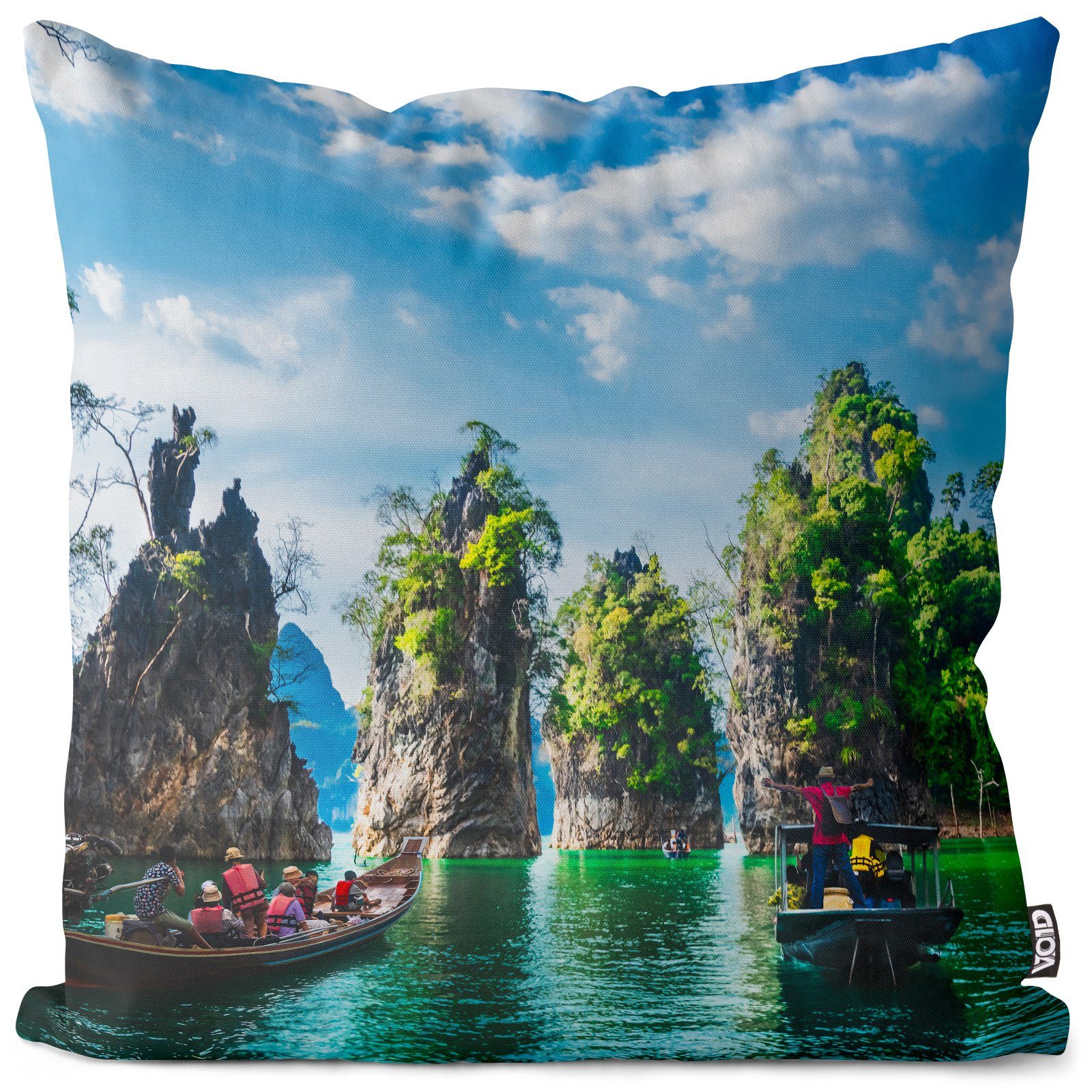 Kissenbezug, VOID (1 Stück), Kanu Inselgruppe Meer Urlaub Vietnam Sommer Ferien Sofa-Kissen Strand Landschaft Boot Ausflug Palmen Natur Schwimmen Reisen