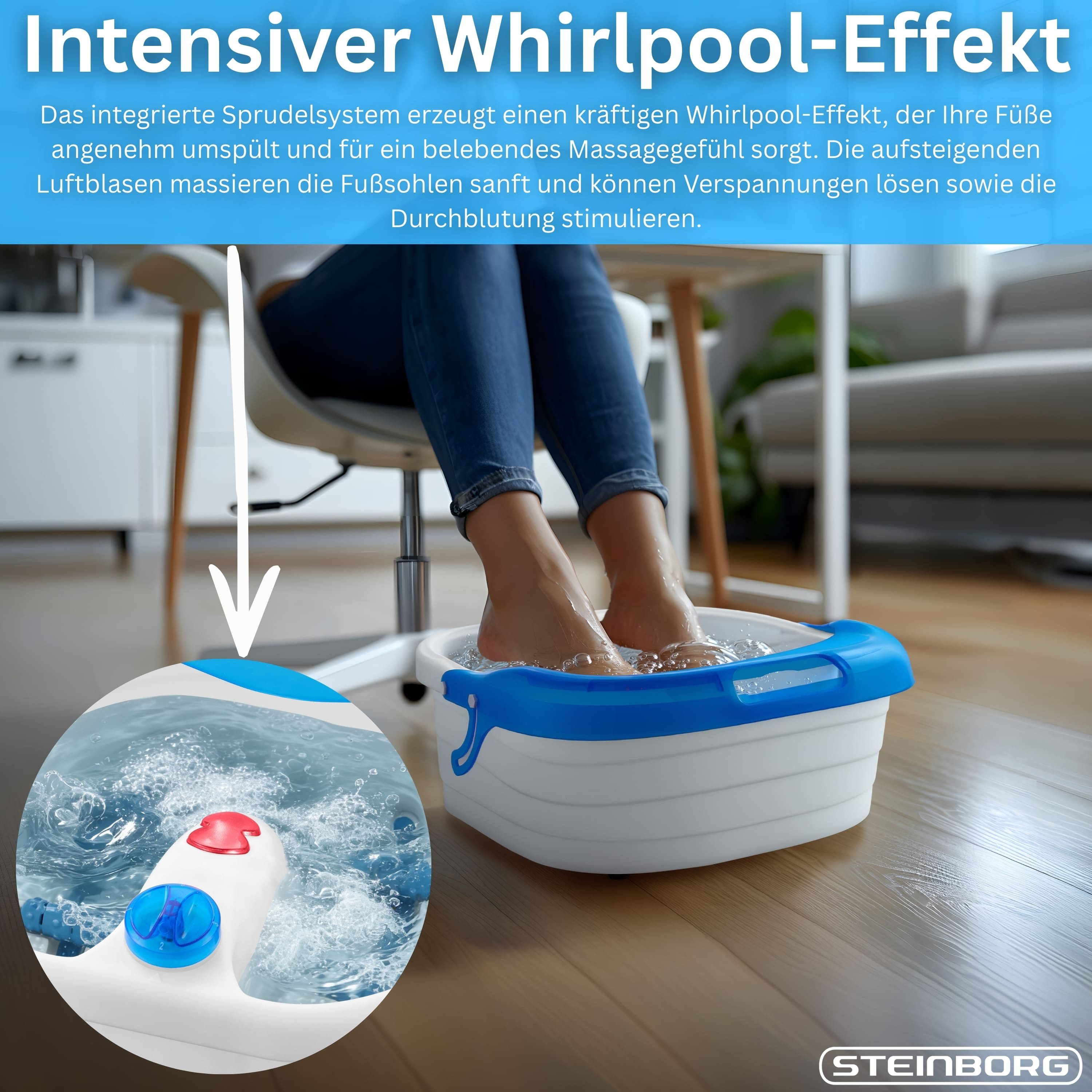 STEINBORG Fußbad SB-1050, 3 Stufen, Warmhaltefunktion, Massage Funktion