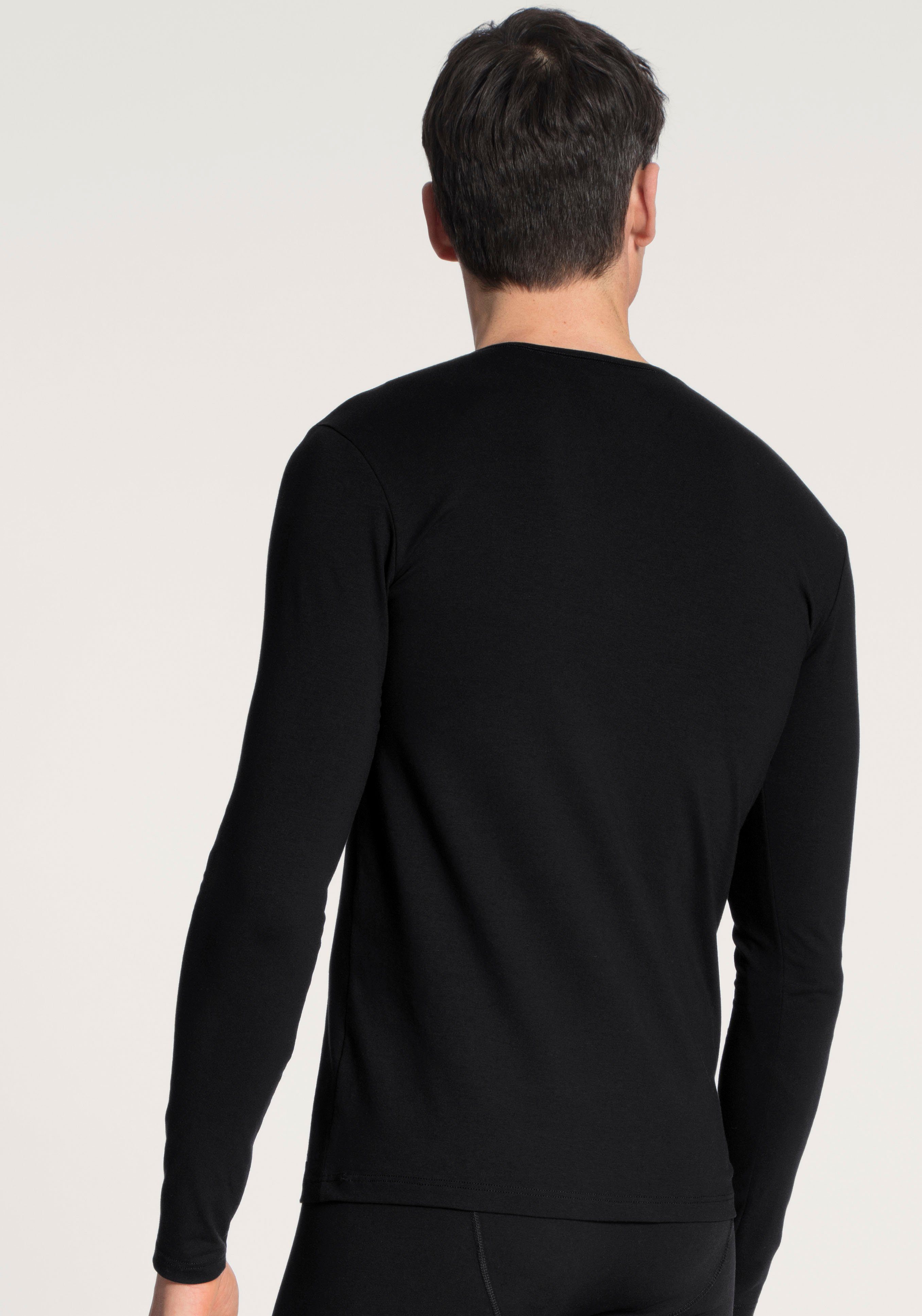 Rundhalsausschnitt schwarz mit CALIDA Langarmshirt Code Cotton