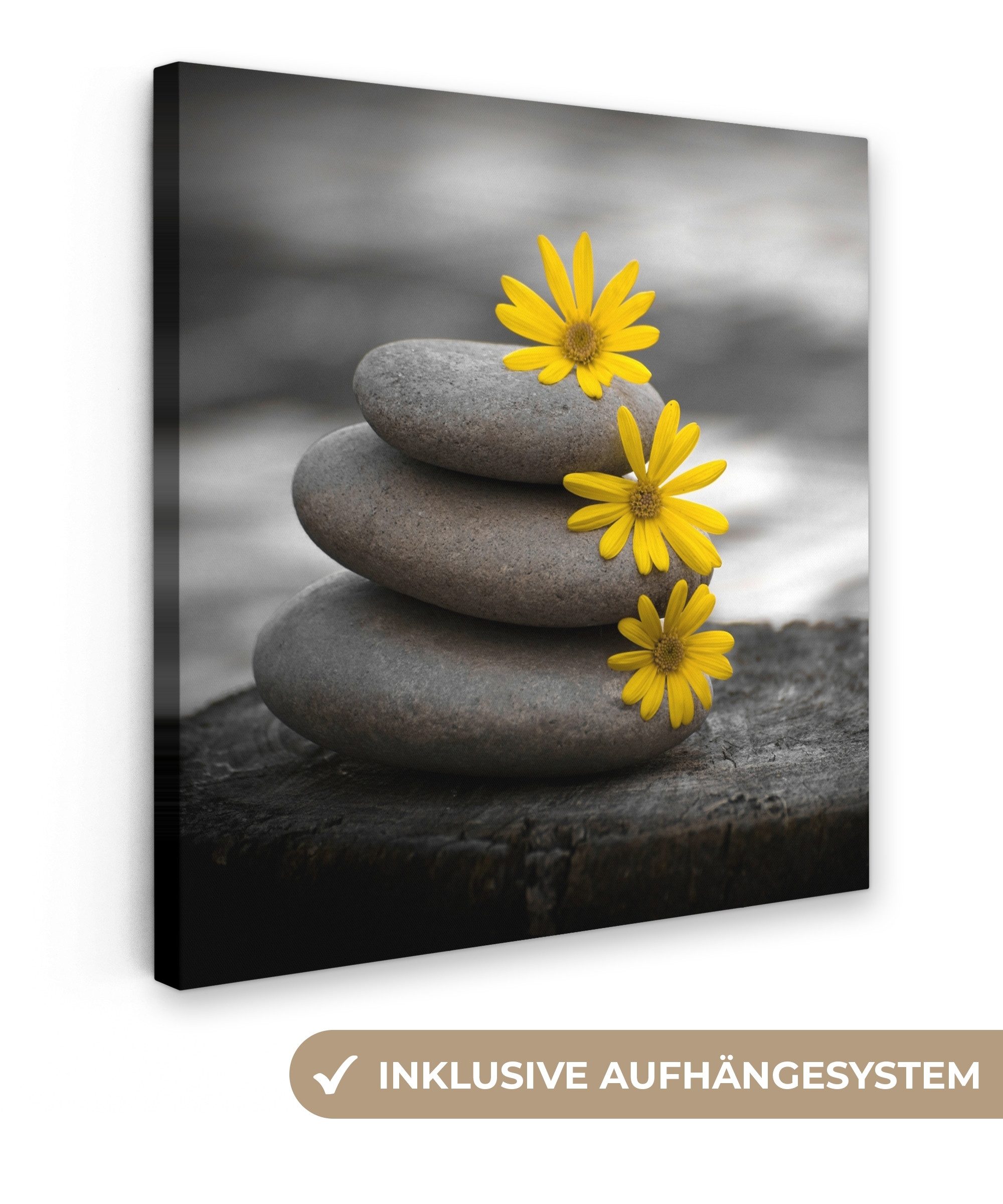 OneMillionCanvasses® Leinwandbild Zen-Steine - Blumen - Gelb - Natur, Fotod günstig online kaufen
