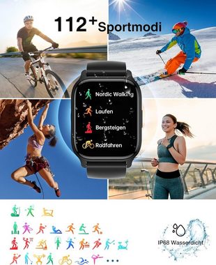 LLKBOHA Smartwatch (1,85 Zoll, Android iOS), uhr mit Telefonfunktion Touchscreen 112+ Sportmodi IP68 wasserdichte