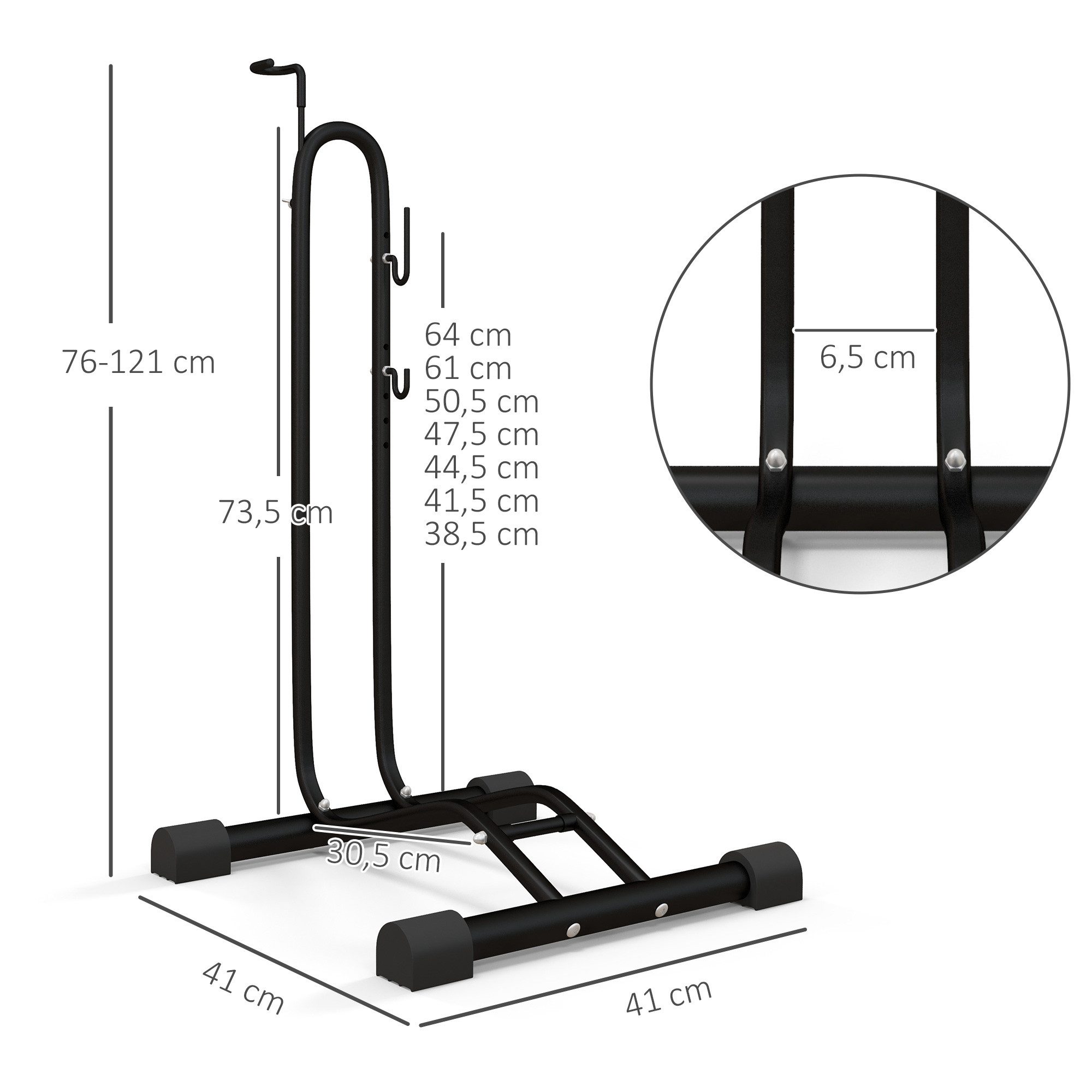 SPORTNOW Fahrradständer mit verstellbaren Haken, vertikal & horizontal (Radständer, 1-St., Fahrradhalter), Stahl, Schwarz