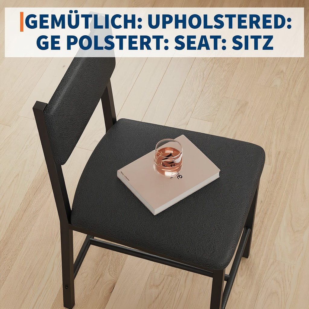 GarveeMore Essgruppe für 4,Esstisch mit 2 gepolsterten Stühlen und Bank, Holzküchen-Esszimmer-Set,für kleine Räume,Wohnung,Haus,Küche – Bild 5 von 5