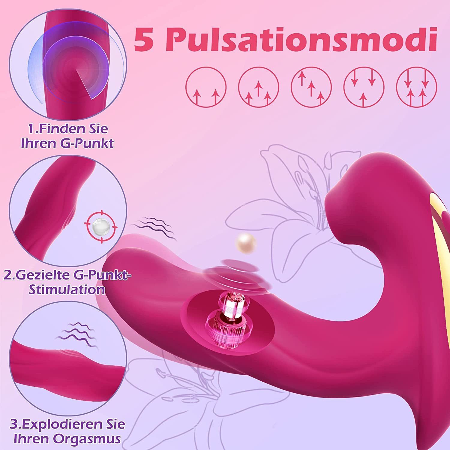 autolock G-Punkt-Vibrator 3-1 neuste Klitoris 10 Pulsationsmodi und Vibrationsmodi,5 G-Punkt Vibrator, Rosa 5 Leckmodi