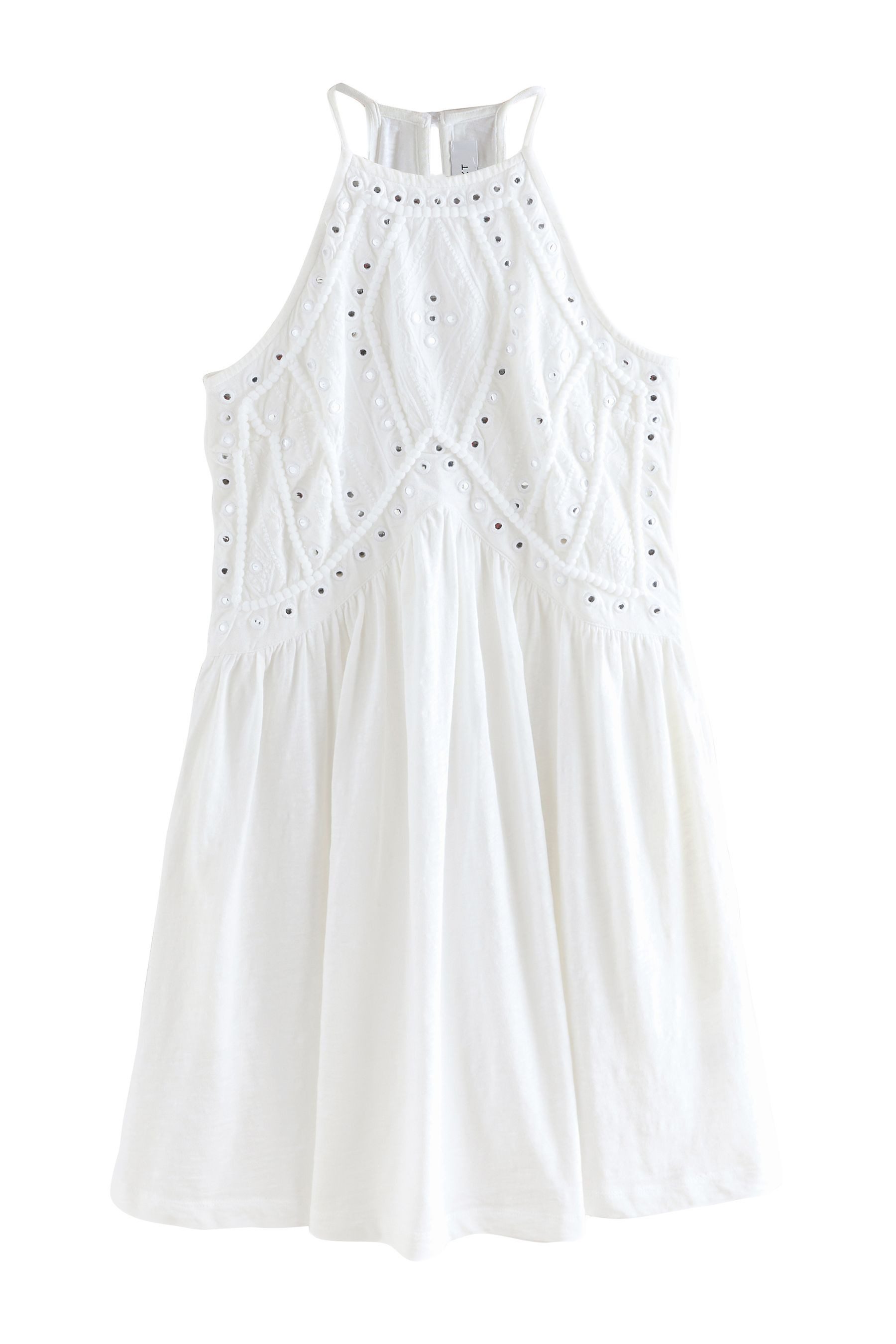 Minikleid Hochgeschlossenes besticktes Minikleid mit Spiegel