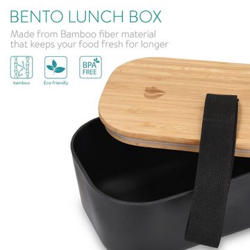 Navaris Lunchbox, Silikon, (1-tlg), Bento Box mit Bambus Deckel - 1 Fach, 1100ml, luftdicht