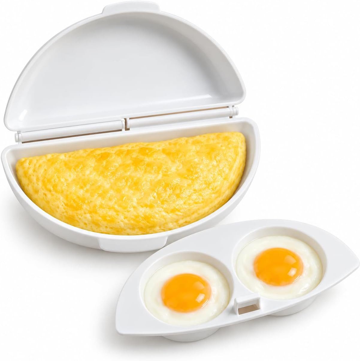 FELIXLEO Omelette-Maker 2-in-1 Omelett-Macher & Eierkocher, Mikrowellen Eierpochierer,2 Mulden