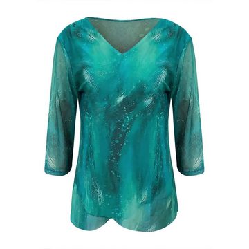 AFAZ New Trading UG Hemdbluse Damen-Shirt, 3/7-Ärmel, Blumen-Tunika-Shirt, lockeres Longshirt