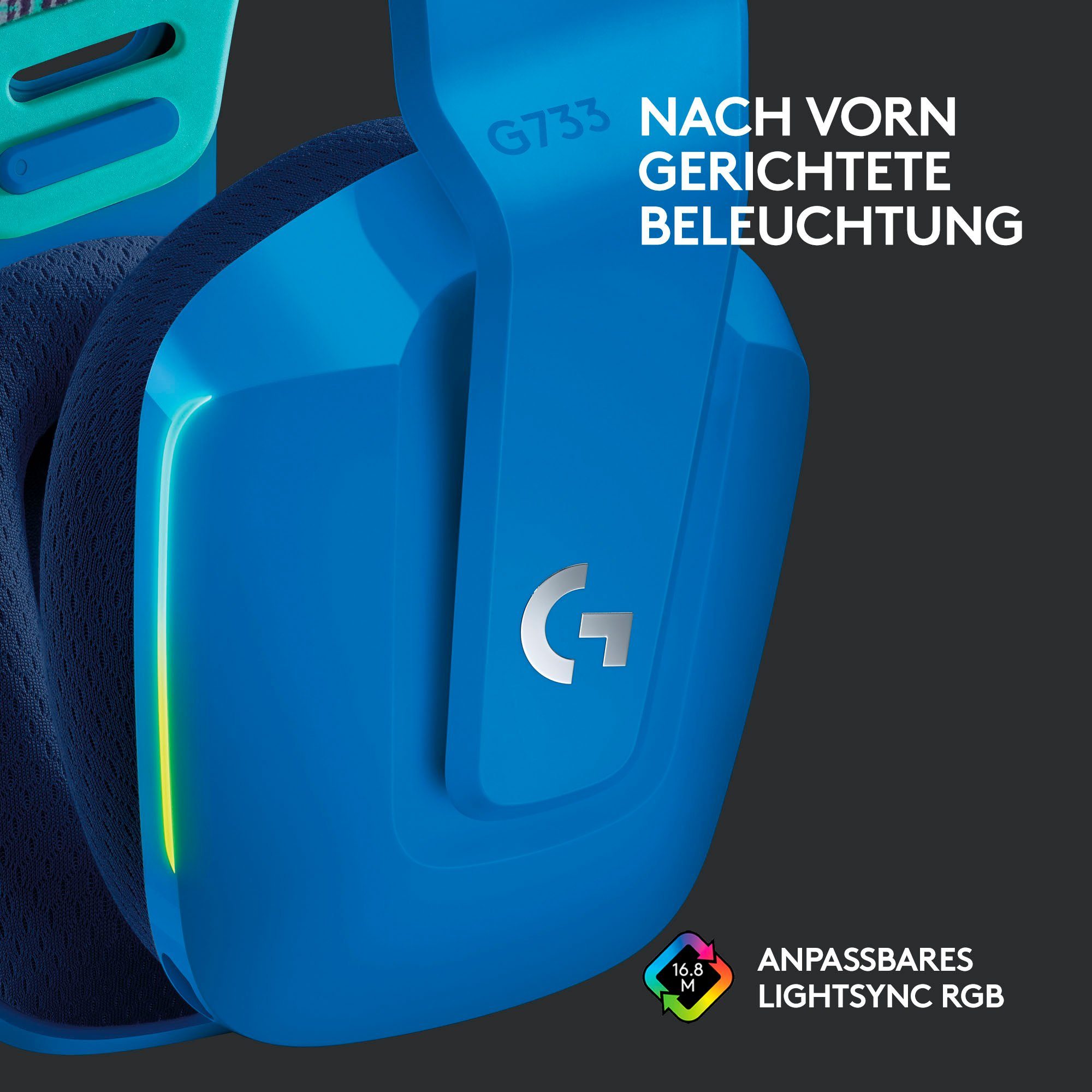 (Mikrofon RGB G733 WLAN G Gaming-Headset Wireless (WiFi) blau abnehmbar, Logitech LIGHTSPEED