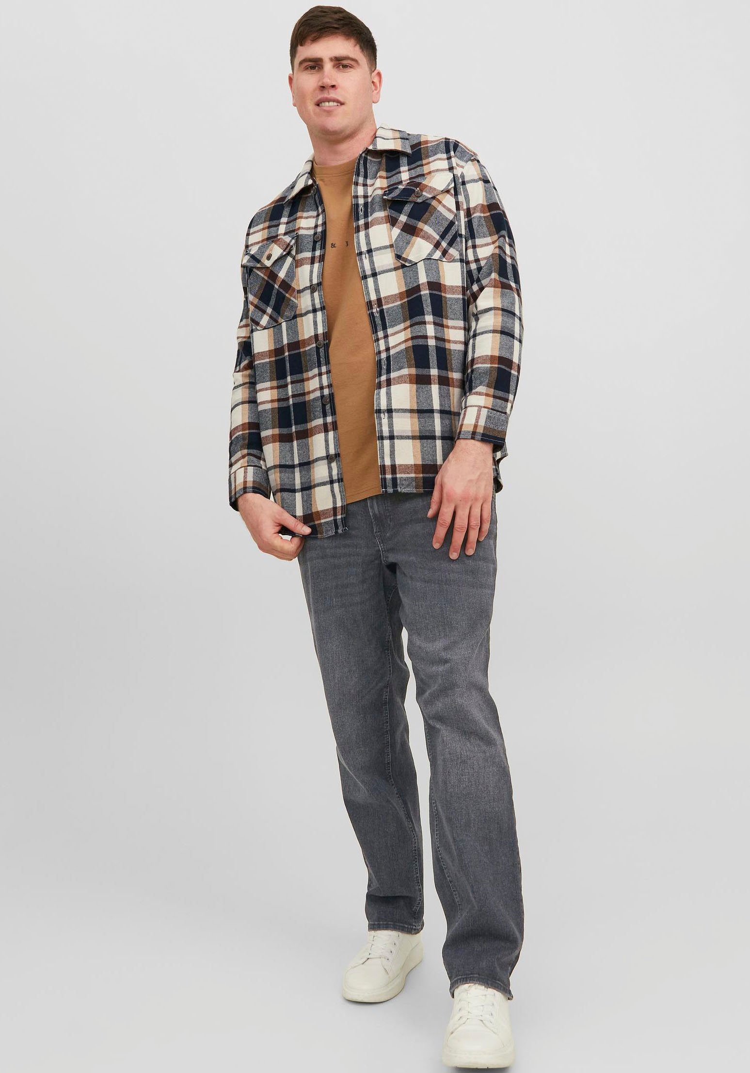 Jack & Jones PlusSize Tapered-fit-Jeans JJIMIKE mit Abriebeffekten und funktionalen Taschen mit Used-Optik