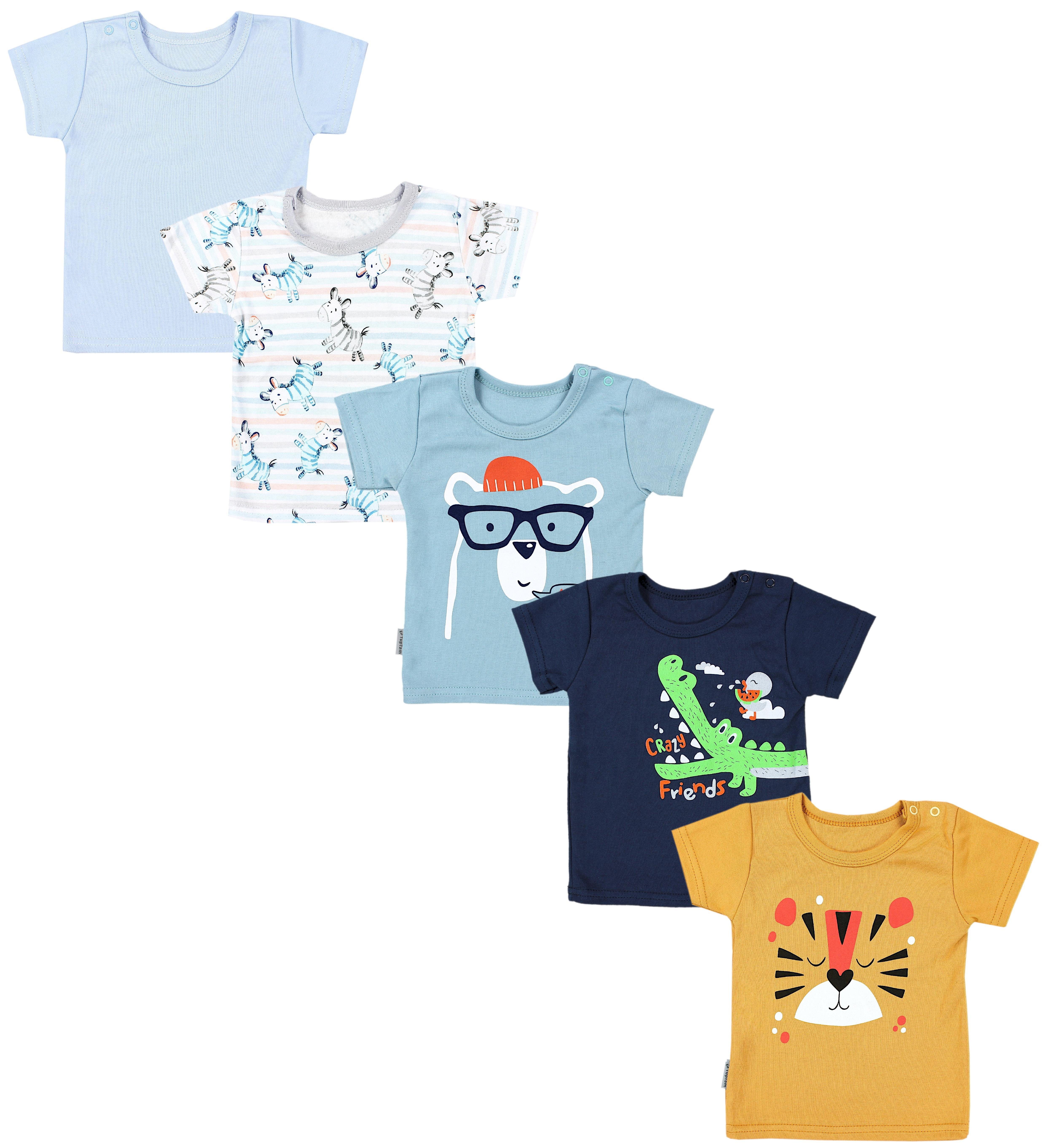Baby T-Shirt Krokodil Senfgelb TupTam Jungen Set (5-tlg) 5er T-Shirt Dunkelblau Tiger Kurzarm Zebra Blau TupTam