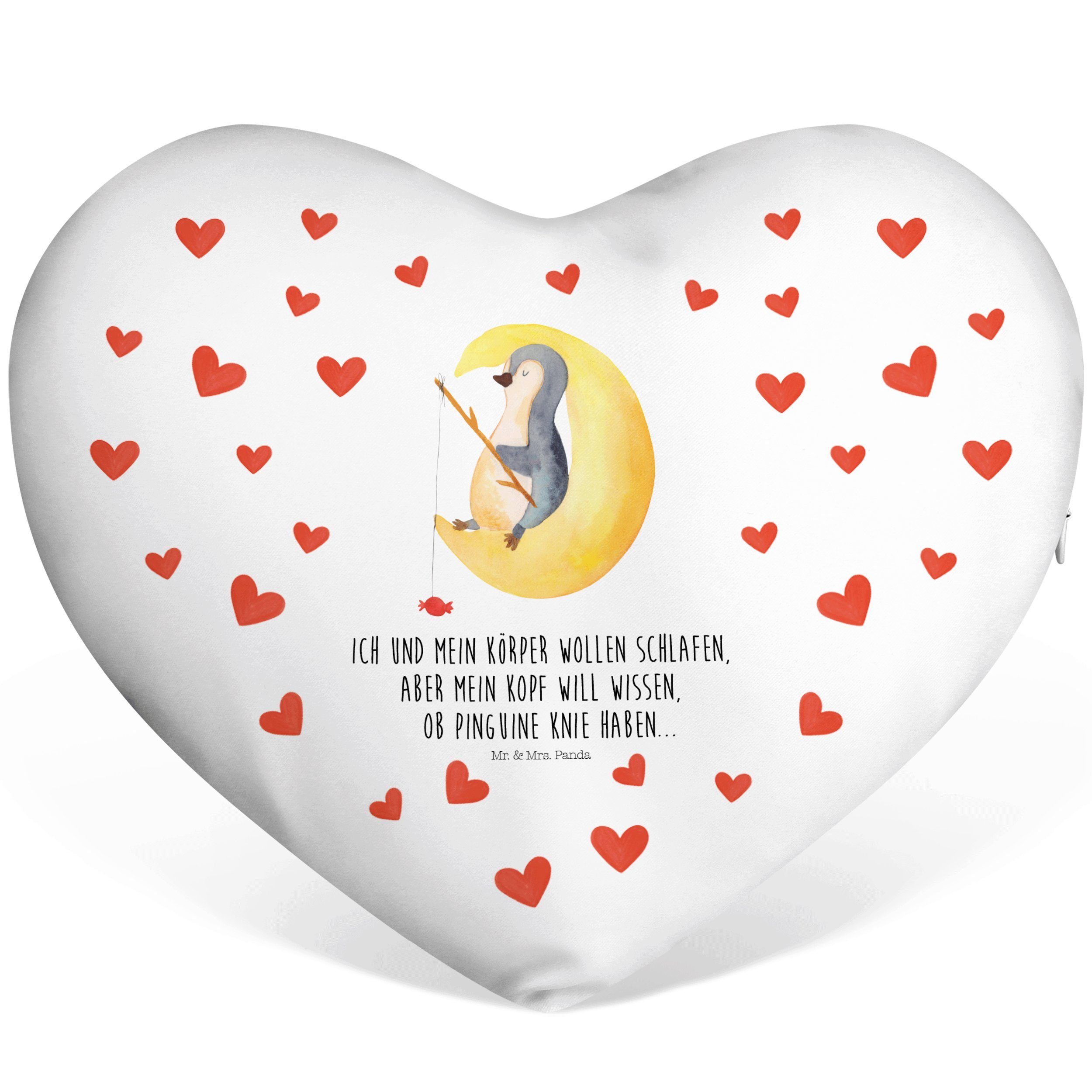 Mr. & Mrs. Panda Dekokissen Mond Herzform, Pinguin Geschenk, - Weiß schlafen, - Dekokissen, Herz