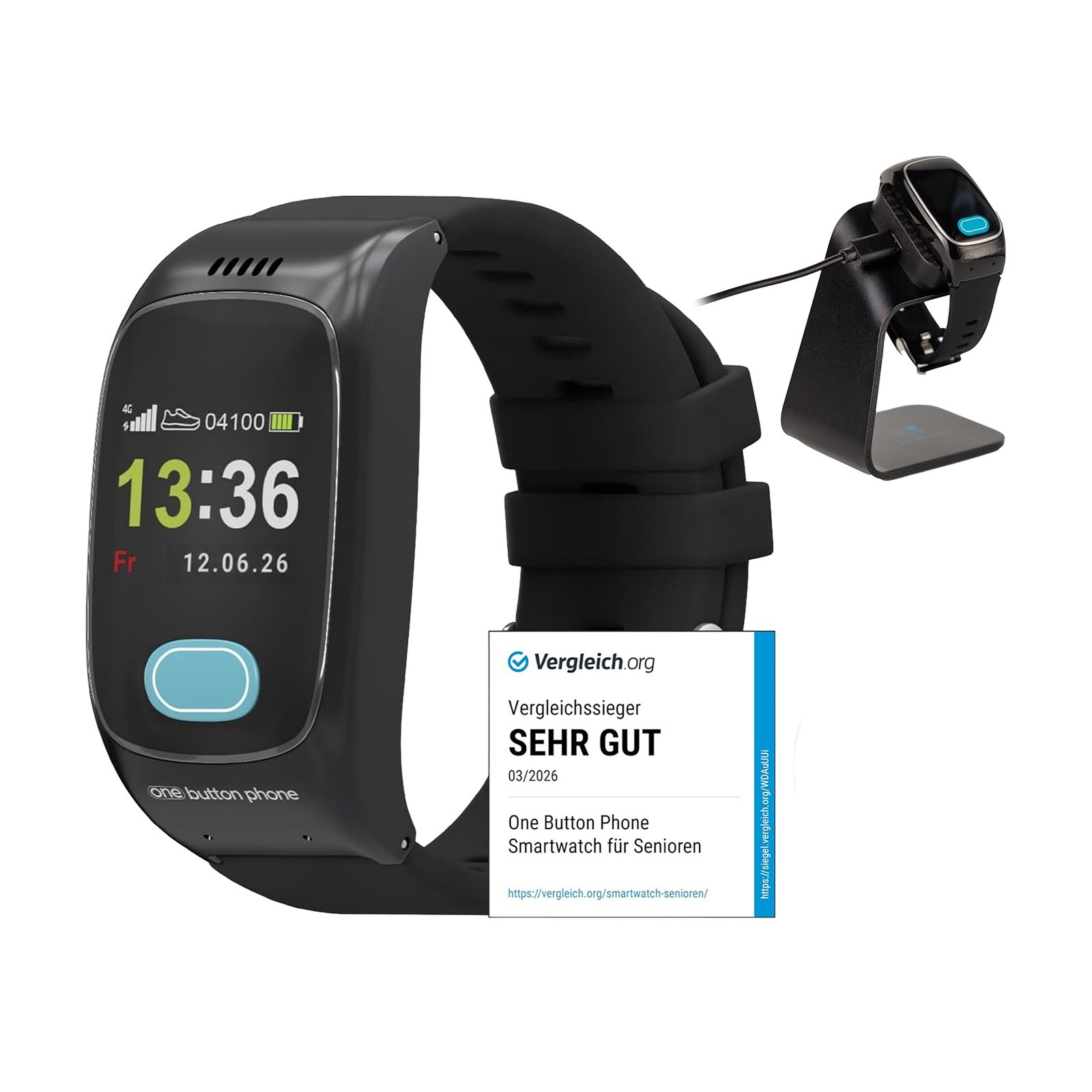 one button phone Senioren Smartwatch SOS Notfalluhr Notrufuhr GPS Smartwatch, SOS-Taste, automatische Sturzerkennung und GPS-Ortung