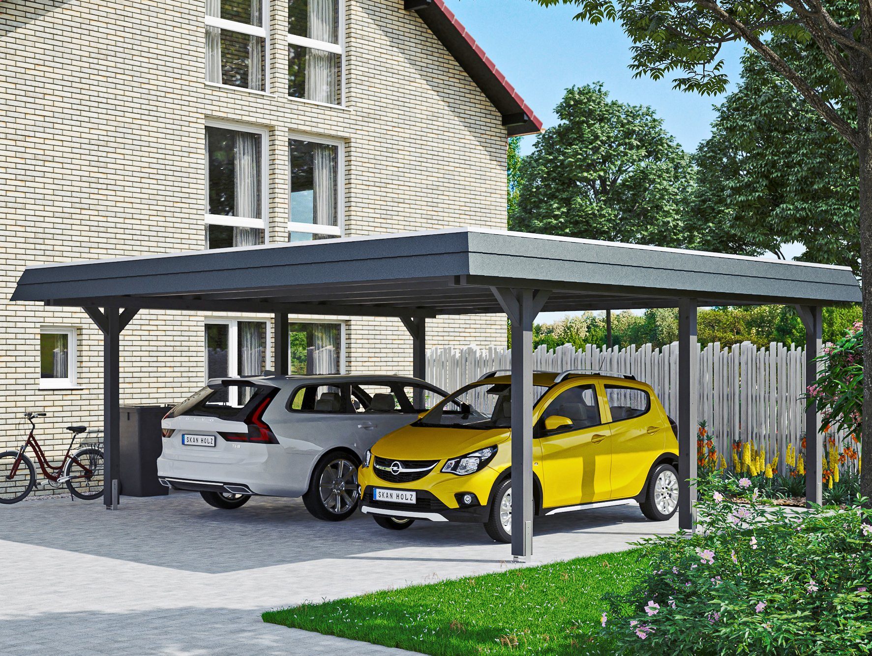 Skanholz Doppelcarport Wendland, BxT: 630x637 cm, 216 cm Einfahrtshöhe