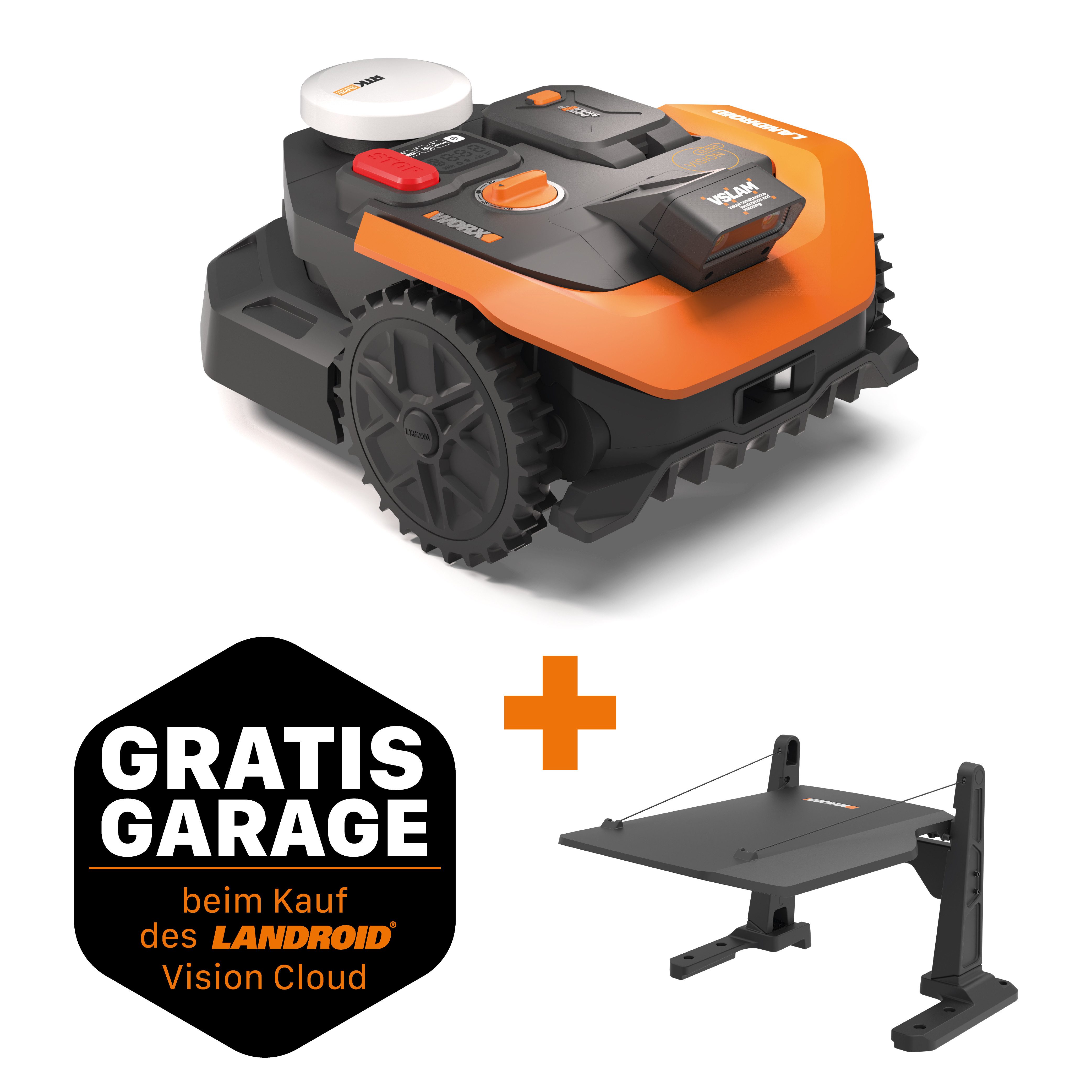 Worx Rasenmähroboter Landroid Vision Cloud WR365E ohne Begrenzungskabel, Auto-Mapping, bis 650 m² Rasenfläche, (KI-Hinderniserkennung, VSLAM+ RTK Cloud Navigation), App-Steuerung