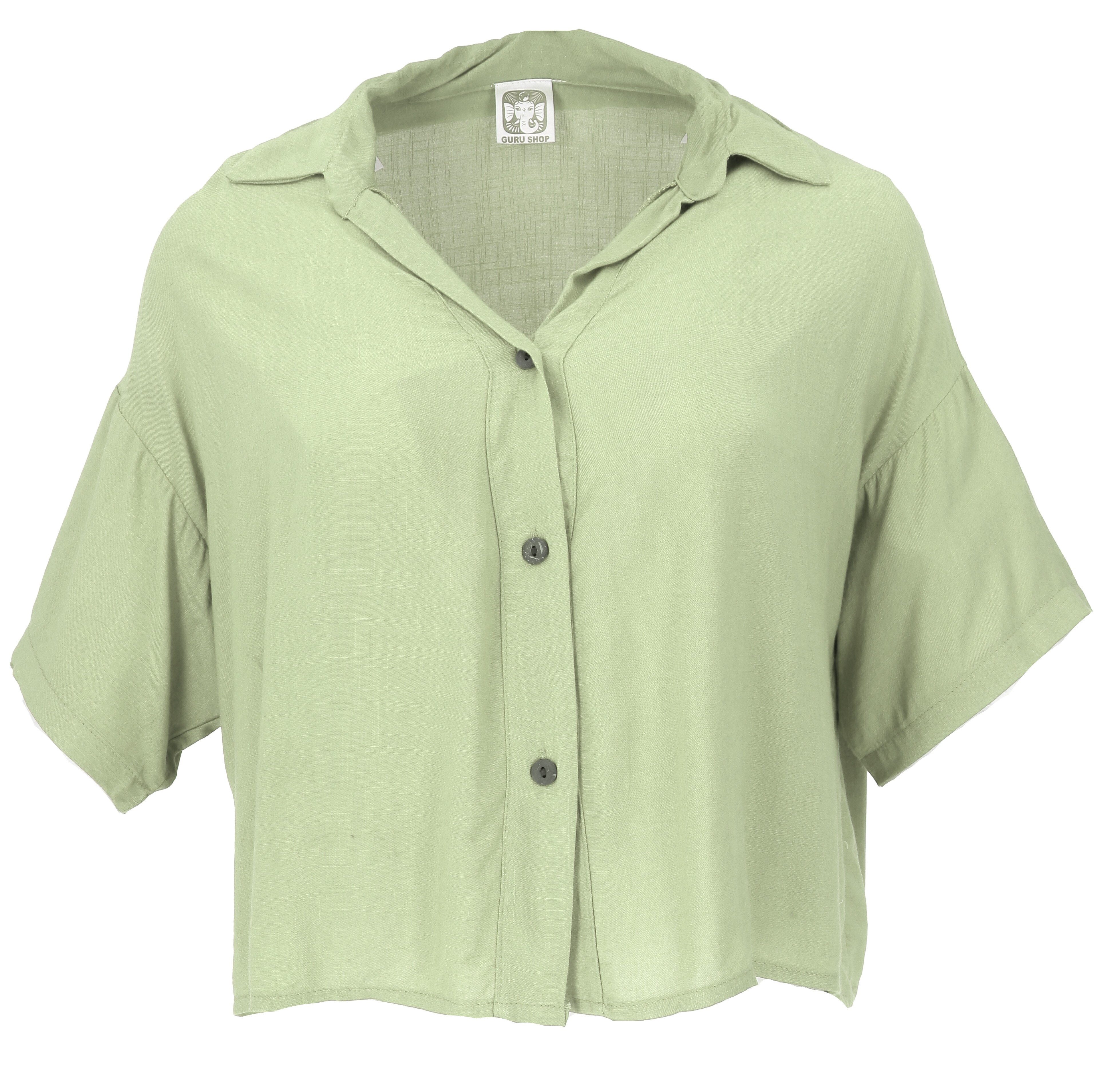 Guru-Shop Longbluse Boho Blusentop, Basic Kurzarmbluse, weite.. alternative Bekleidung
