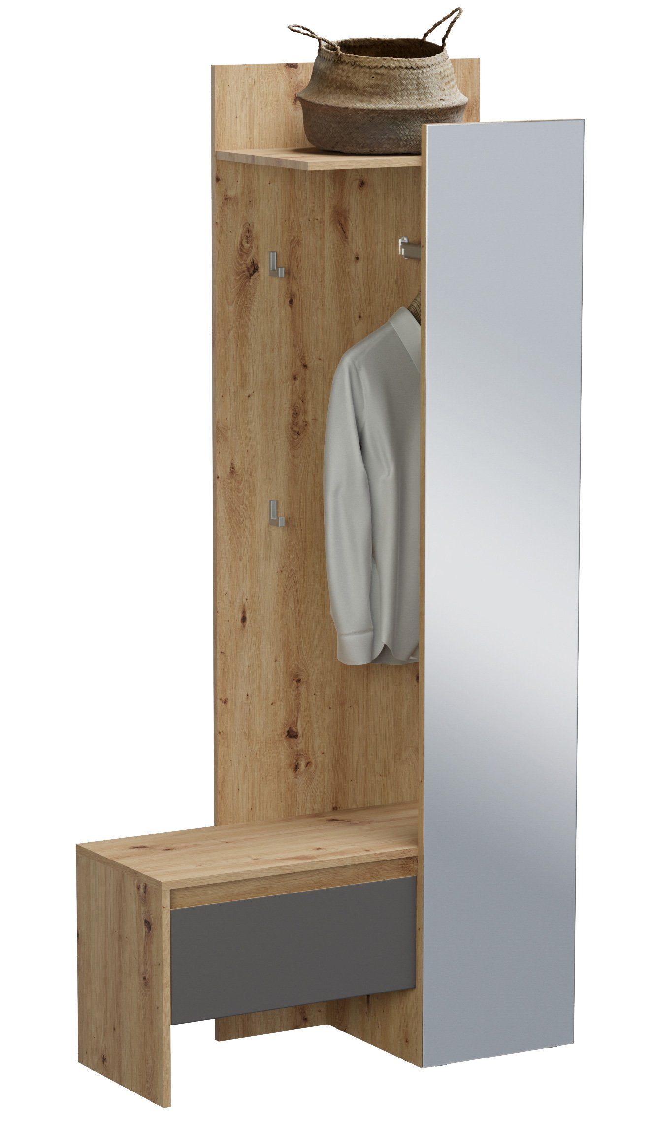 Newroom Kompaktgarderobe Canba Kompaktgarderobe Grau Eiche Garderobenständer Flurgarderobe Indust...