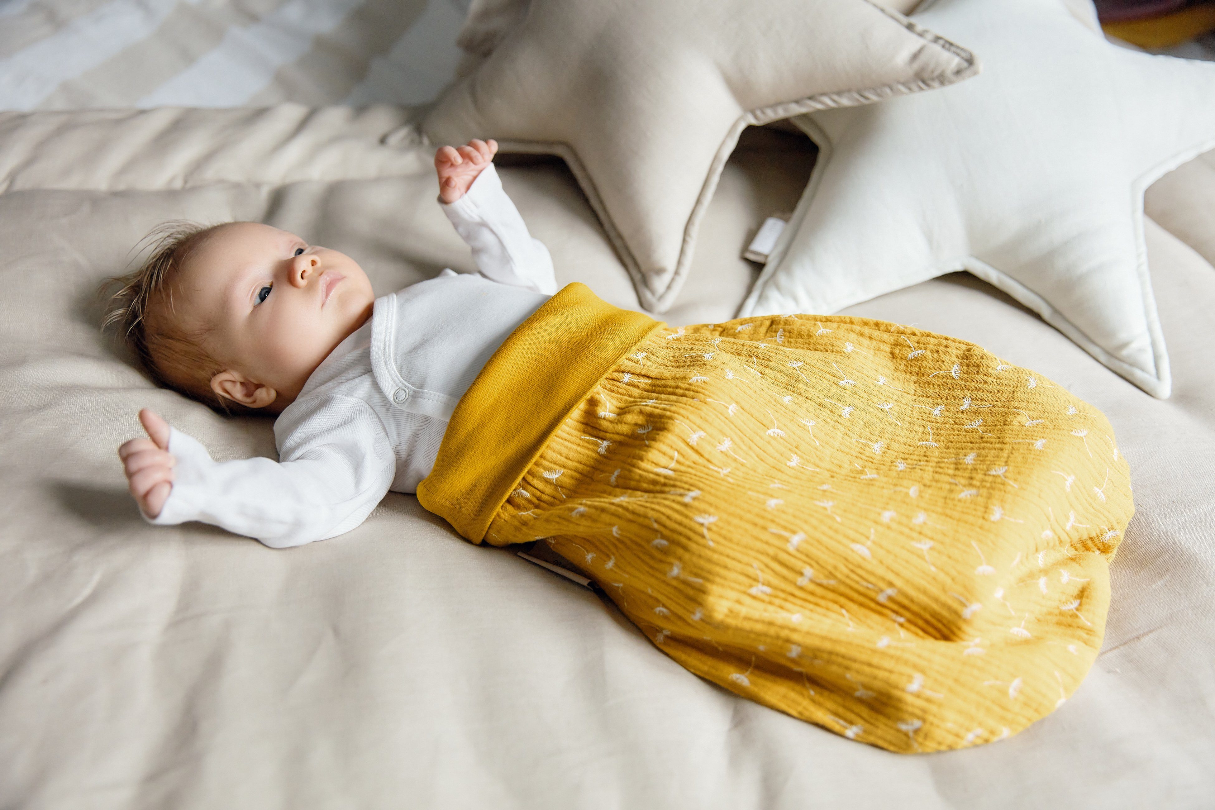 Babyschlafsack warmer 100% Baumwolle, Innen Pusteblumen, Musselin hochwärtiger Herbst/Winter-Variante, Stoff, gelb KraftKids Fleece