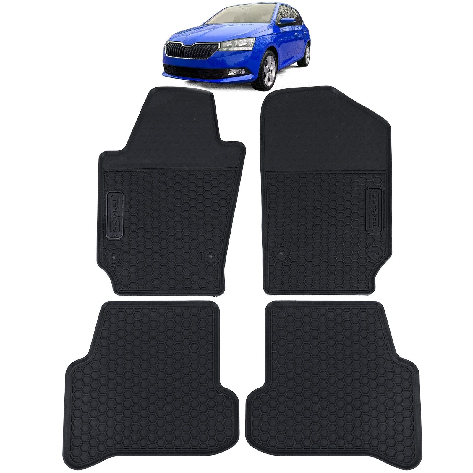 Tenzo-R Passform-Fußmatten Auto Gummi Fußmatten Schwarz Premium Set für Skoda Fabia 3 NJ ab 14