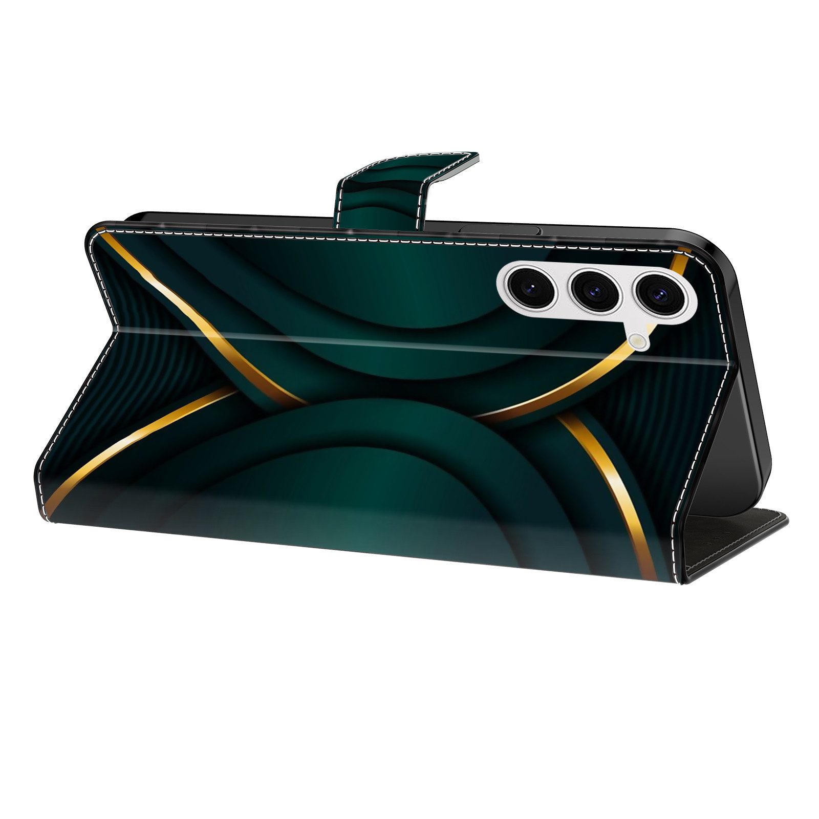CLM-Tech Handytasche für Samsung Galaxy A16 / A17 5G Hülle aus PU Leder Klapphülle (goldener Rand Kontur, Handyhülle mit Standfunktion - Wallet Flip Case inklusive Kartenfächer), Cover mit Magnetverschluss - Samsung Galaxy A16 5G Schutzhülle