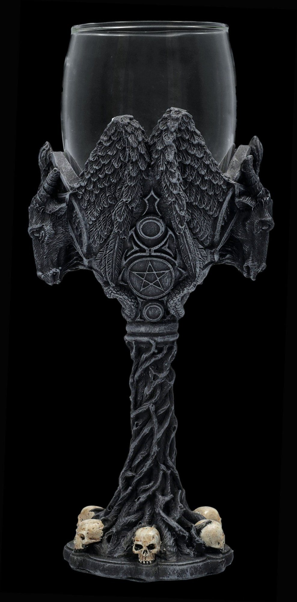 Figuren Shop GmbH Weinglas Weinglas - Geflügelter Baphomet - Gothic Weinbecher Deko Totenkopf, Kunststein, Glas – Bild 4 von 5