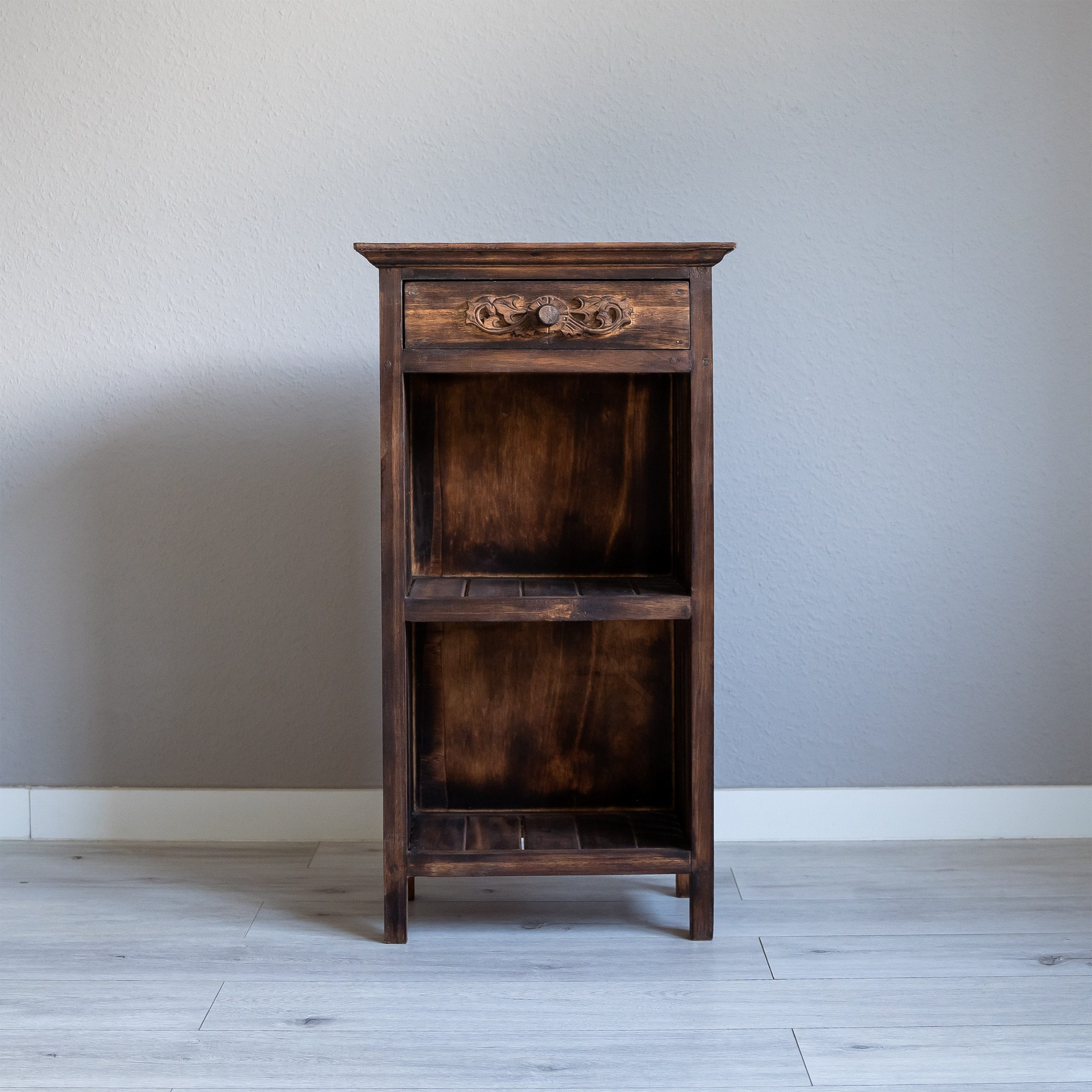 livasia Standregal Bali Beistelltisch - 49x33x90cm - mit Schublade, handgefertigt