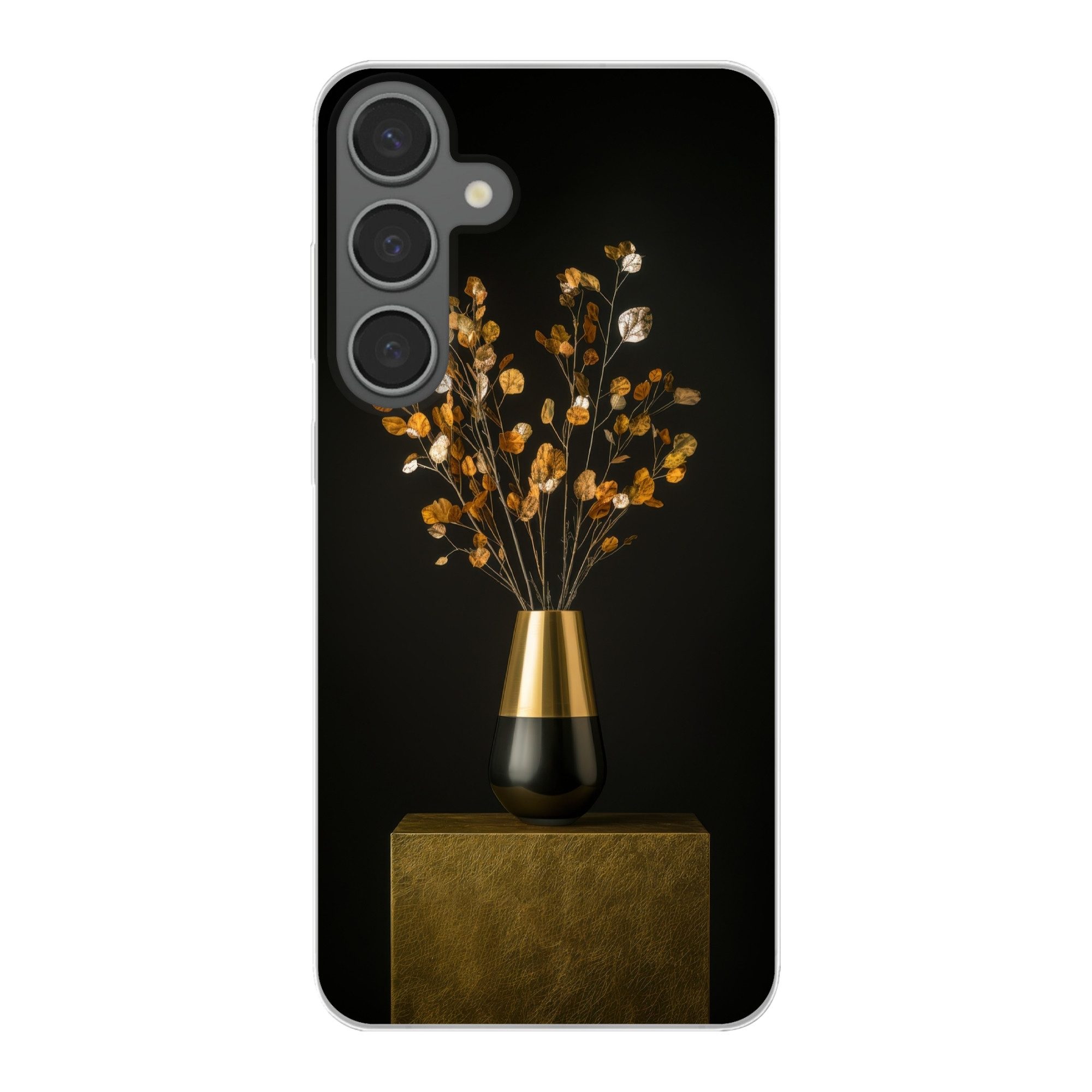 MuchoWow Handyhülle für Samsung Galaxy S24 Plus Goldbraun - Blätter - Vase - Herbstlich, Phone Case, Silikon, Schutzhülle Dünn