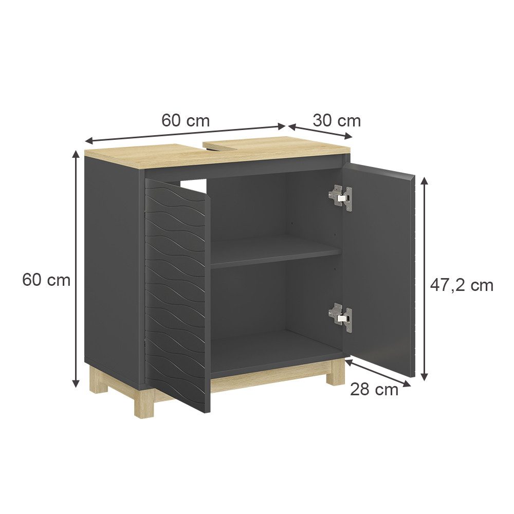 Vicco Waschbeckenunterschrank Livia, Anthrazit/Holz, 60 x 60 cm mit 2 Türen (1-St) – Bild 2 von 5