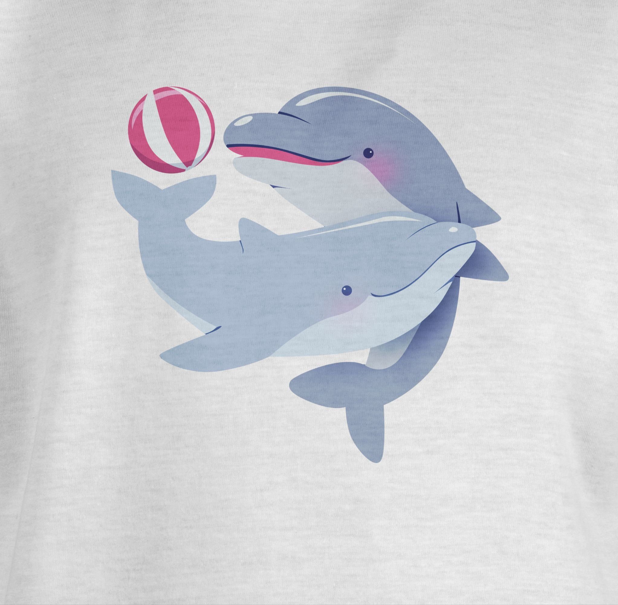 Delfine Print Shirtracer Animal T-Shirt Tiermotiv Weiß 3