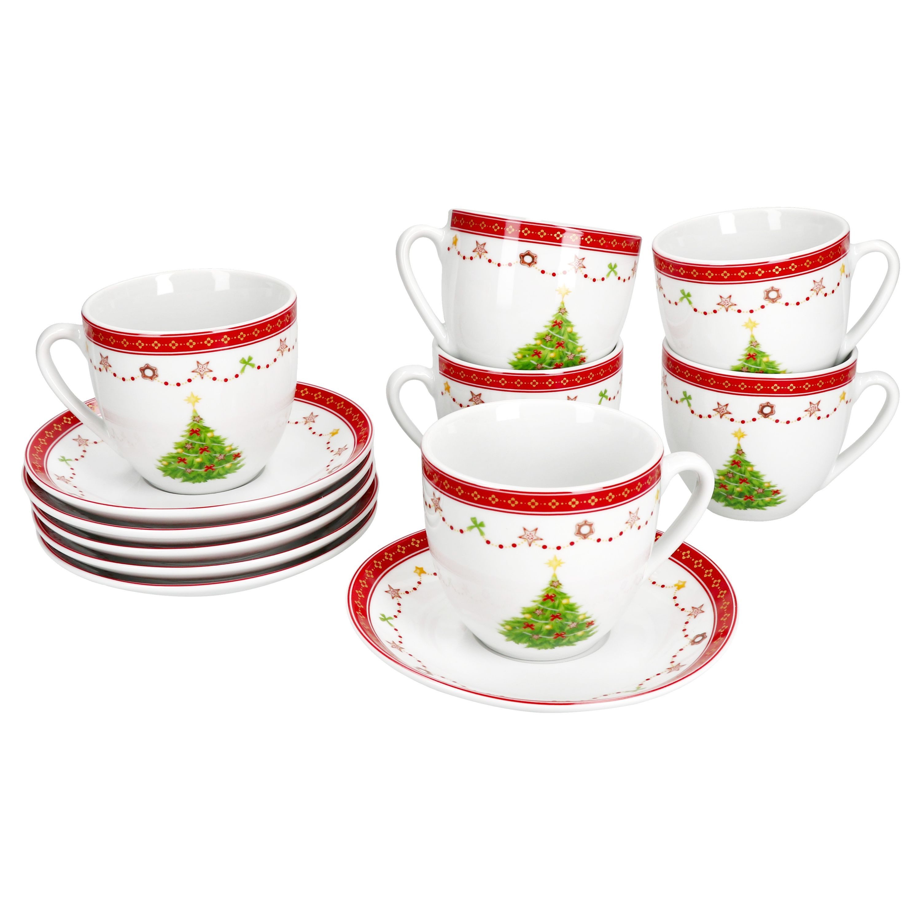 MamboCat Tasse Weihnachtstraum Kaffeetassen + Untertassen 6 Pers Porzellan Tee Kakao, Porzellan, Weihnachtsgeschirr, Weihnachten, Weihnachtsset, Geschirr