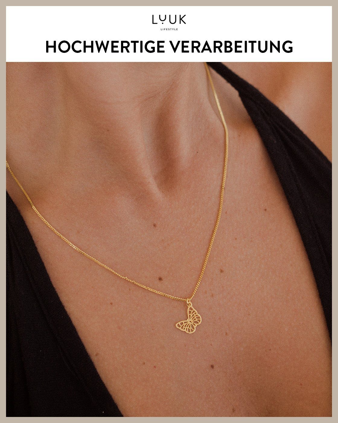 Geschenkkarte HAPPINESS Schmetterling, Gold LIFESTYLE Silberkette LUUK