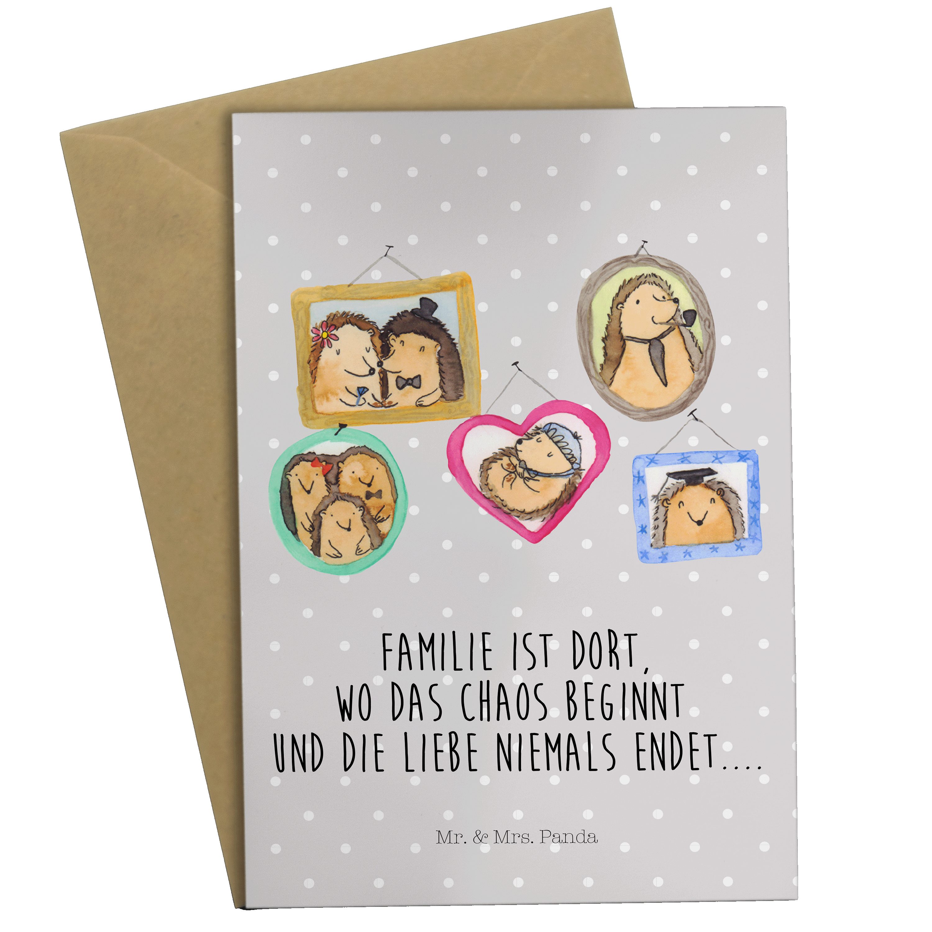 Mr. & Mrs. Panda Grußkarte Igel Familie - Grau Pastell - Geschenk, Papa, Hochzeitskarte, Einladu
