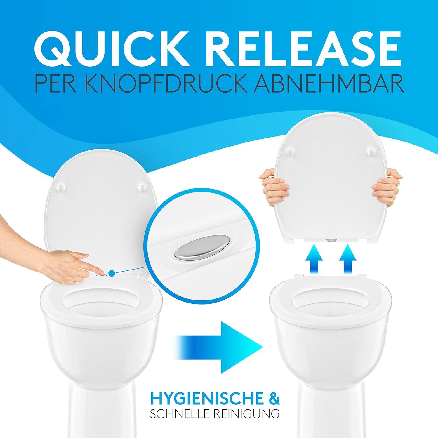 Comodo WC-Sitz Toilettendeckel mit Absenkautomatik und Quick Relaease, O-Form 45x37,5cm Bestlastbar bis 150kg