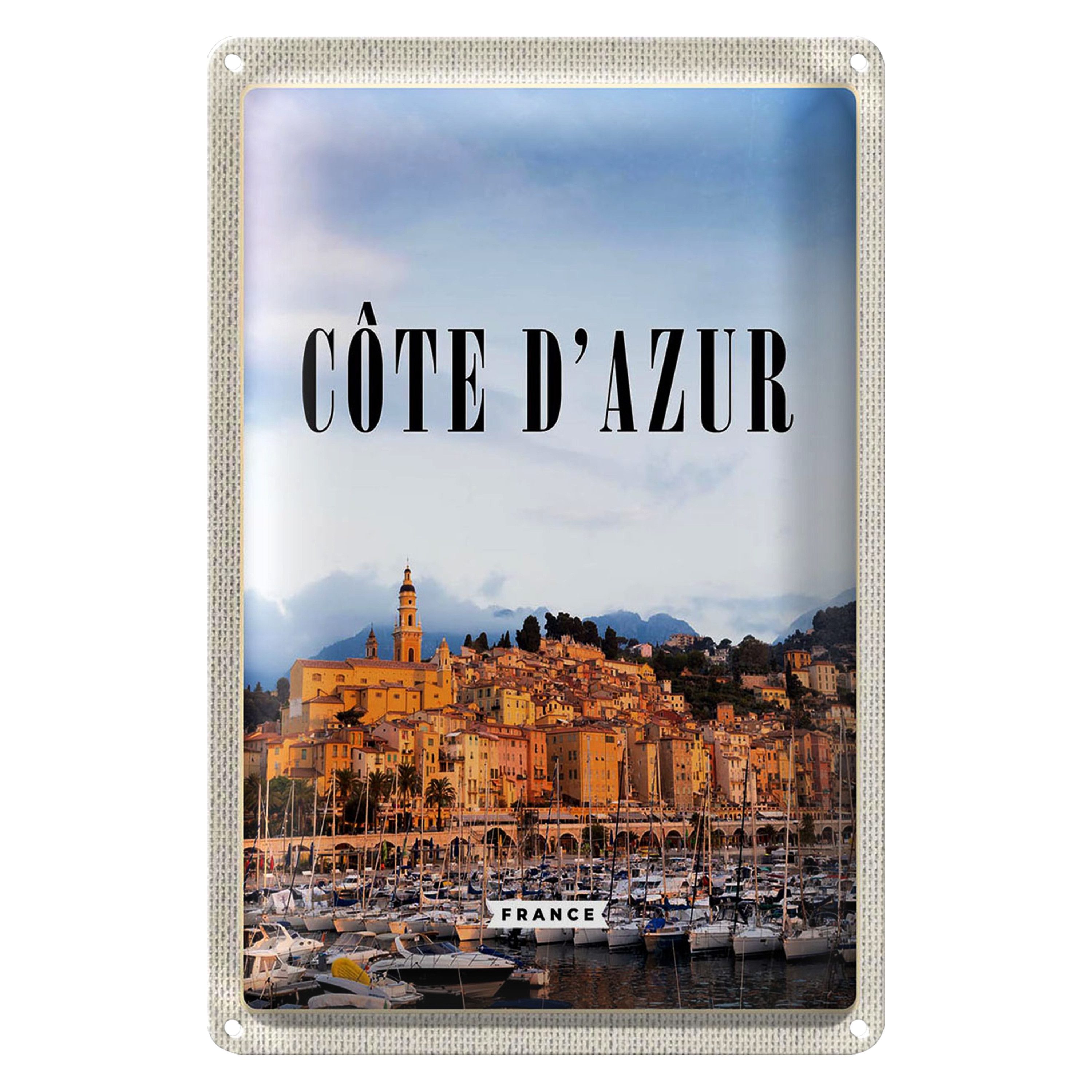 Roomando Metallschild Blechschild Reise 20x30cm Cote d'azur France Panorama Bild