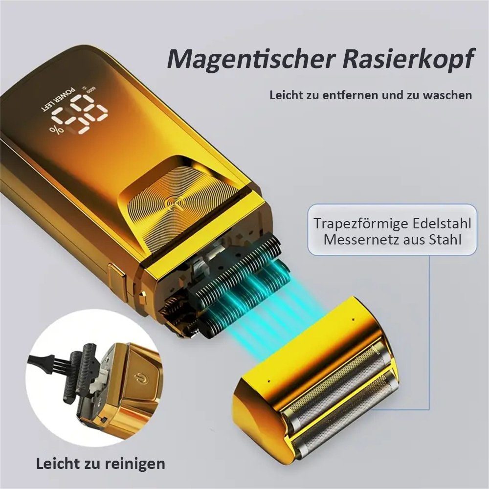 Elektrorasierer Gold Rasiermesser Farbverlauf TUABUR Herrenrasierer LED-LCD-Display Rasierhaarschneider